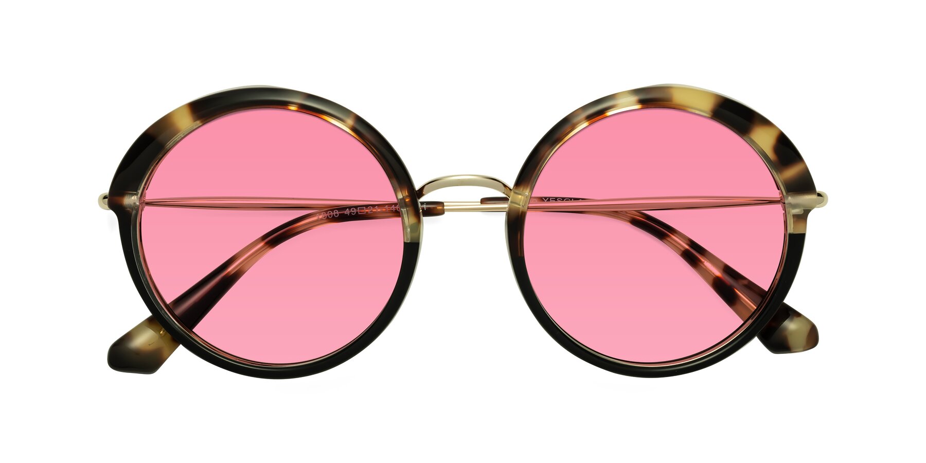 Folded Front of Mojo in Ivory Tortoise-Black with Pink Tinted Lenses