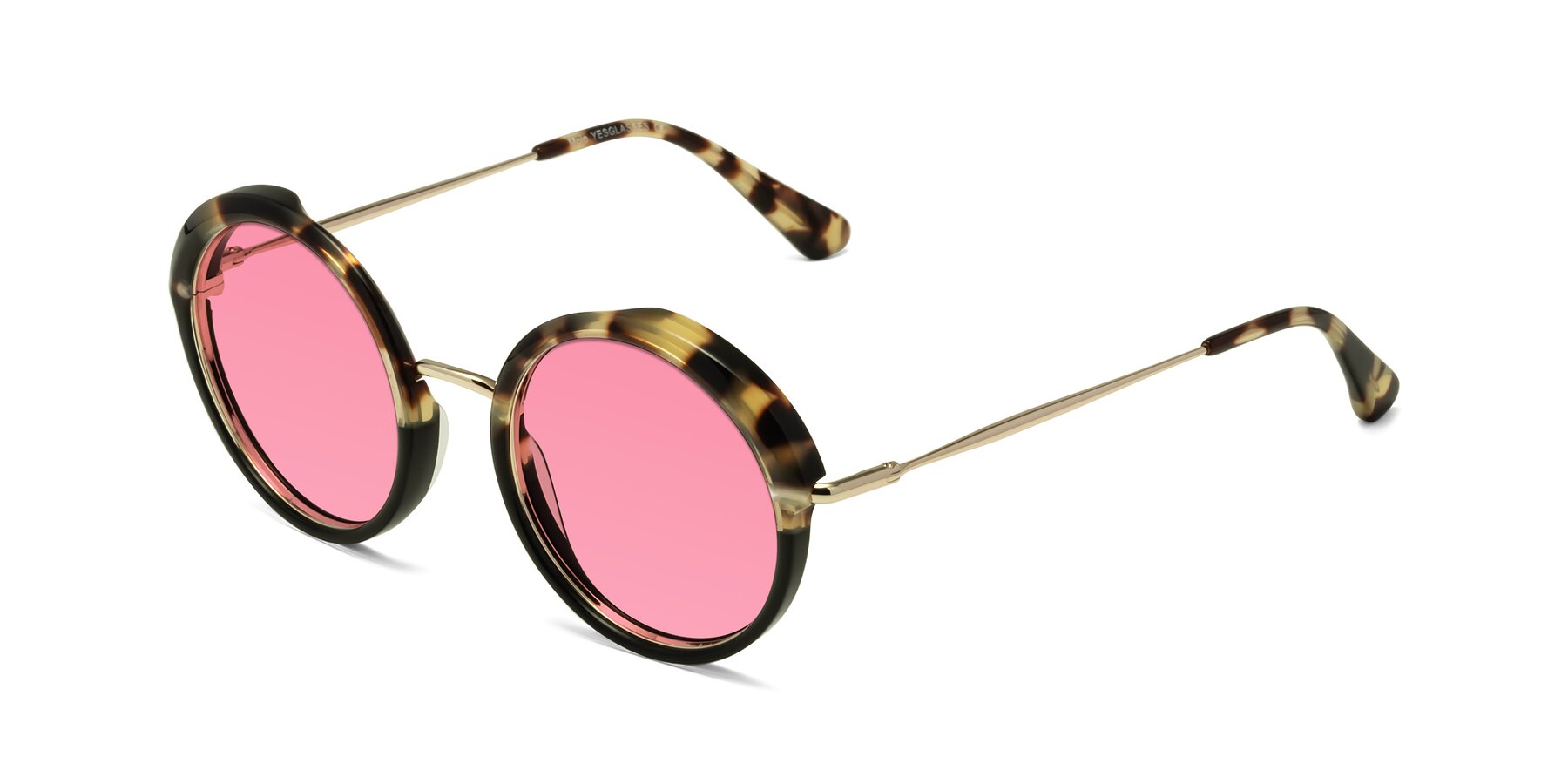 Angle of Mojo in Ivory Tortoise-Black with Pink Tinted Lenses