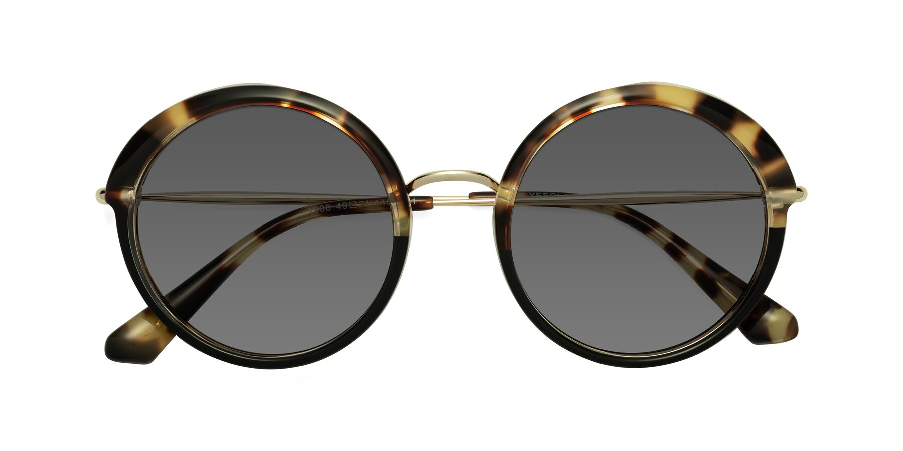 Folded Front of Mojo in Ivory Tortoise-Black with Medium Gray Tinted Lenses
