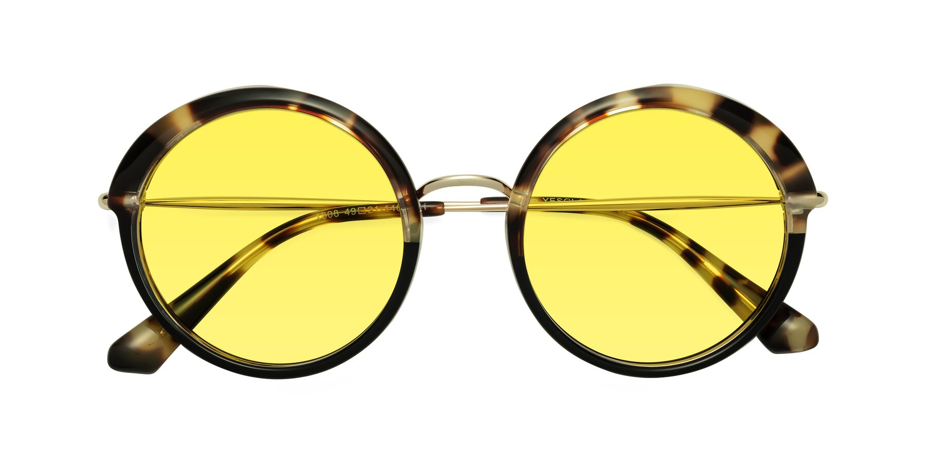 Folded Front of Mojo in Ivory Tortoise-Black with Medium Yellow Tinted Lenses