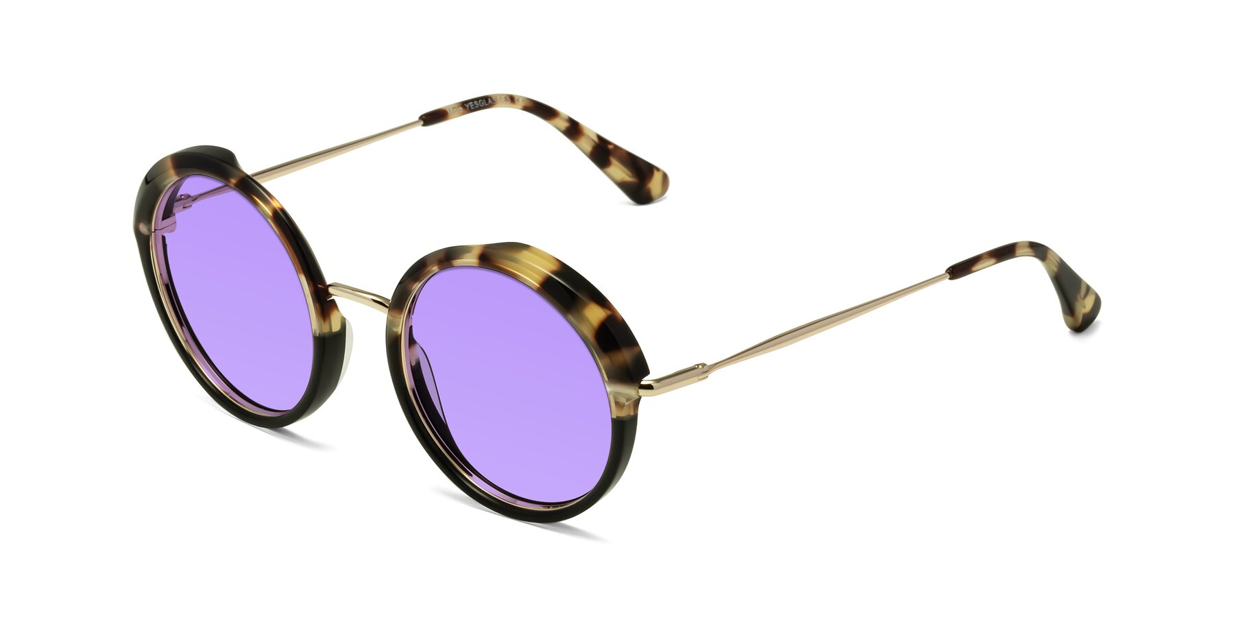 Angle of Mojo in Ivory Tortoise-Black with Medium Purple Tinted Lenses