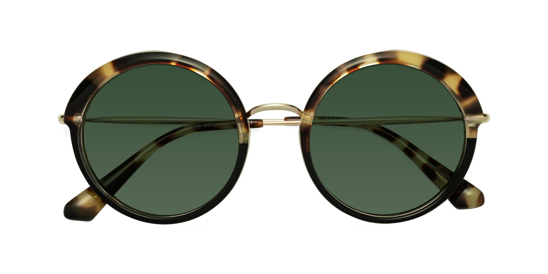 Folded Front of Mojo in Ivory Tortoise-Black with Green Tinted Lenses