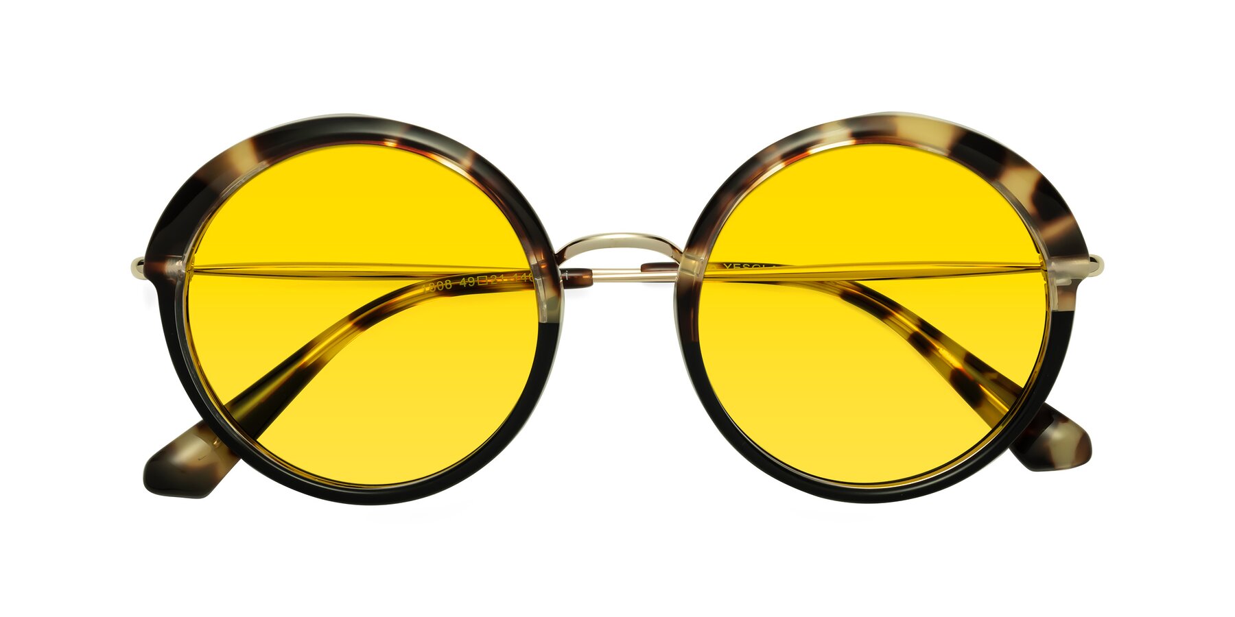 Folded Front of Mojo in Ivory Tortoise-Black with Yellow Tinted Lenses