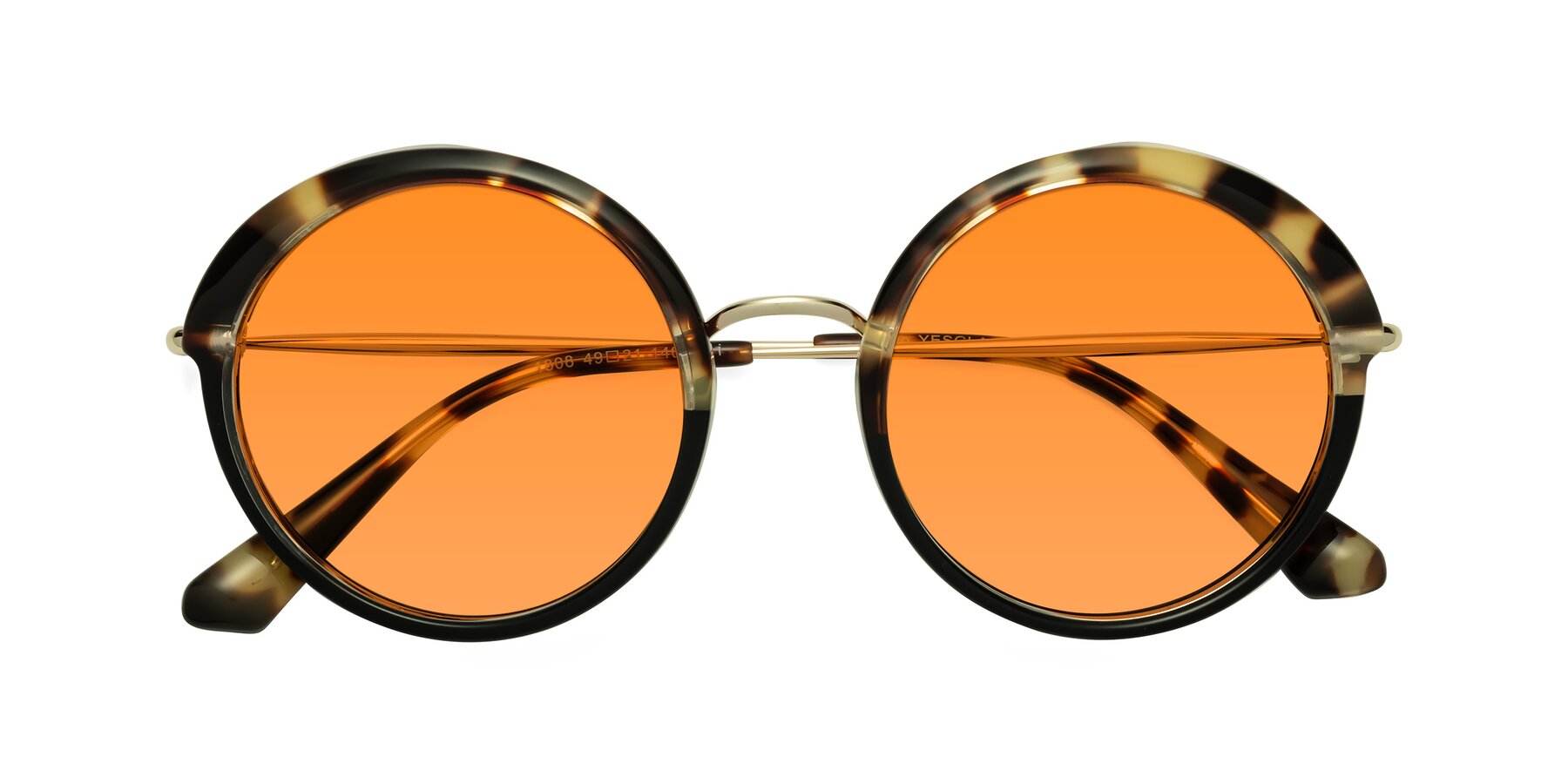 Folded Front of Mojo in Ivory Tortoise-Black with Orange Tinted Lenses