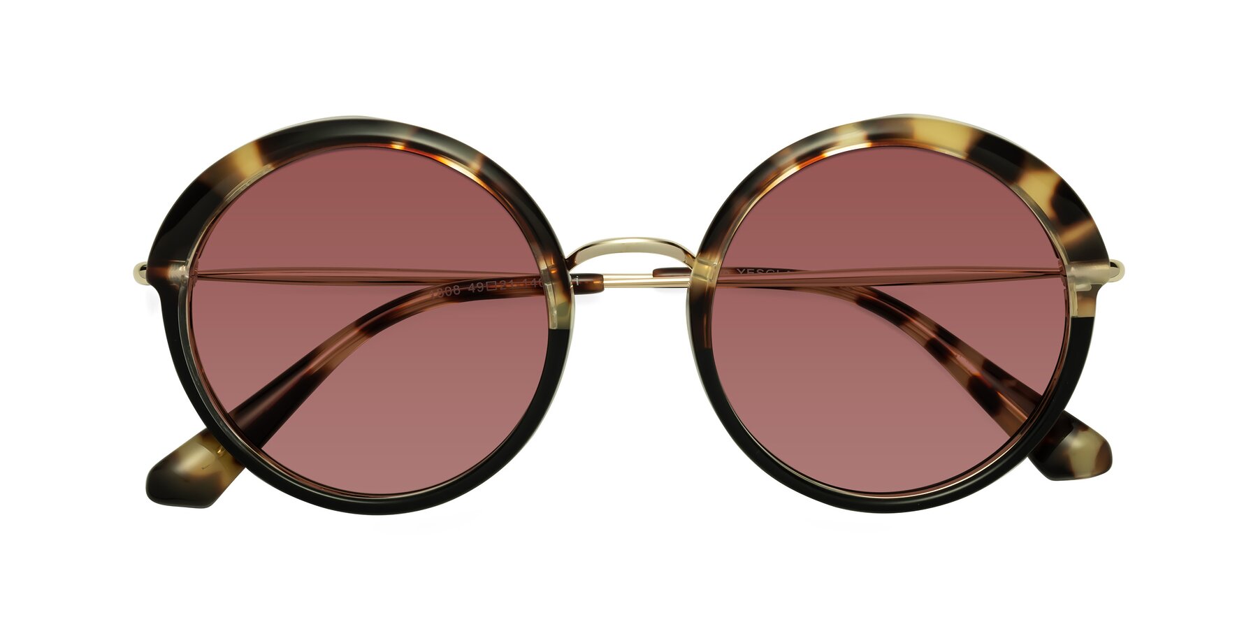 Folded Front of Mojo in Ivory Tortoise-Black with Garnet Tinted Lenses