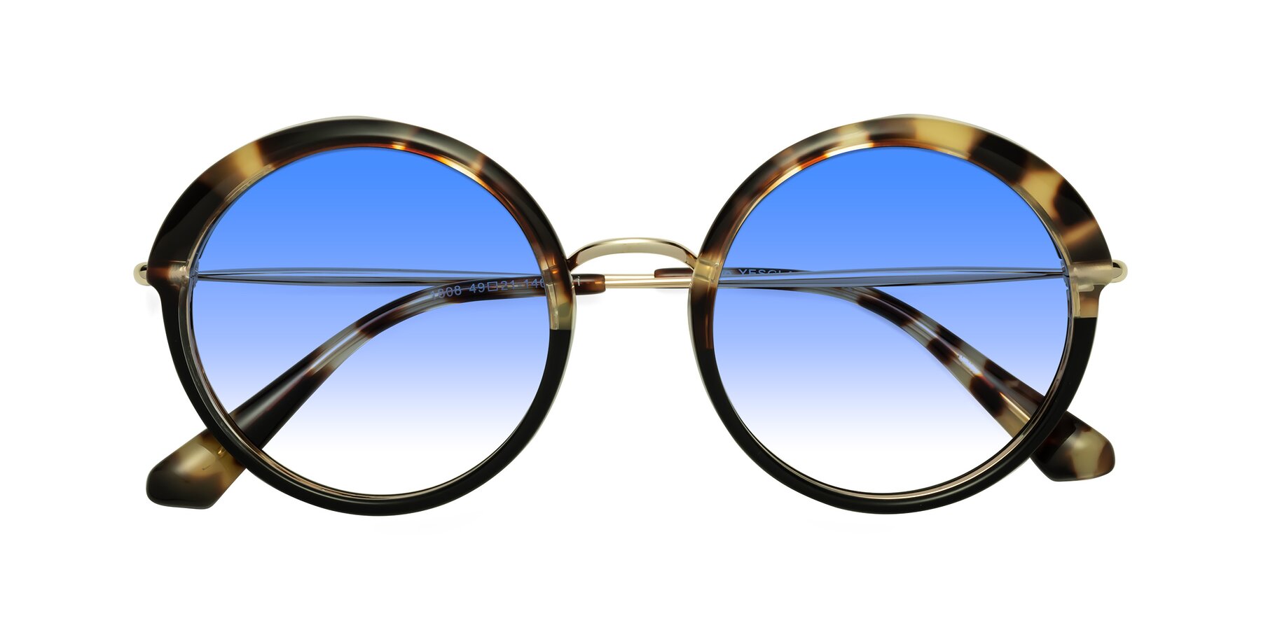 Folded Front of Mojo in Ivory Tortoise-Black with Blue Gradient Lenses