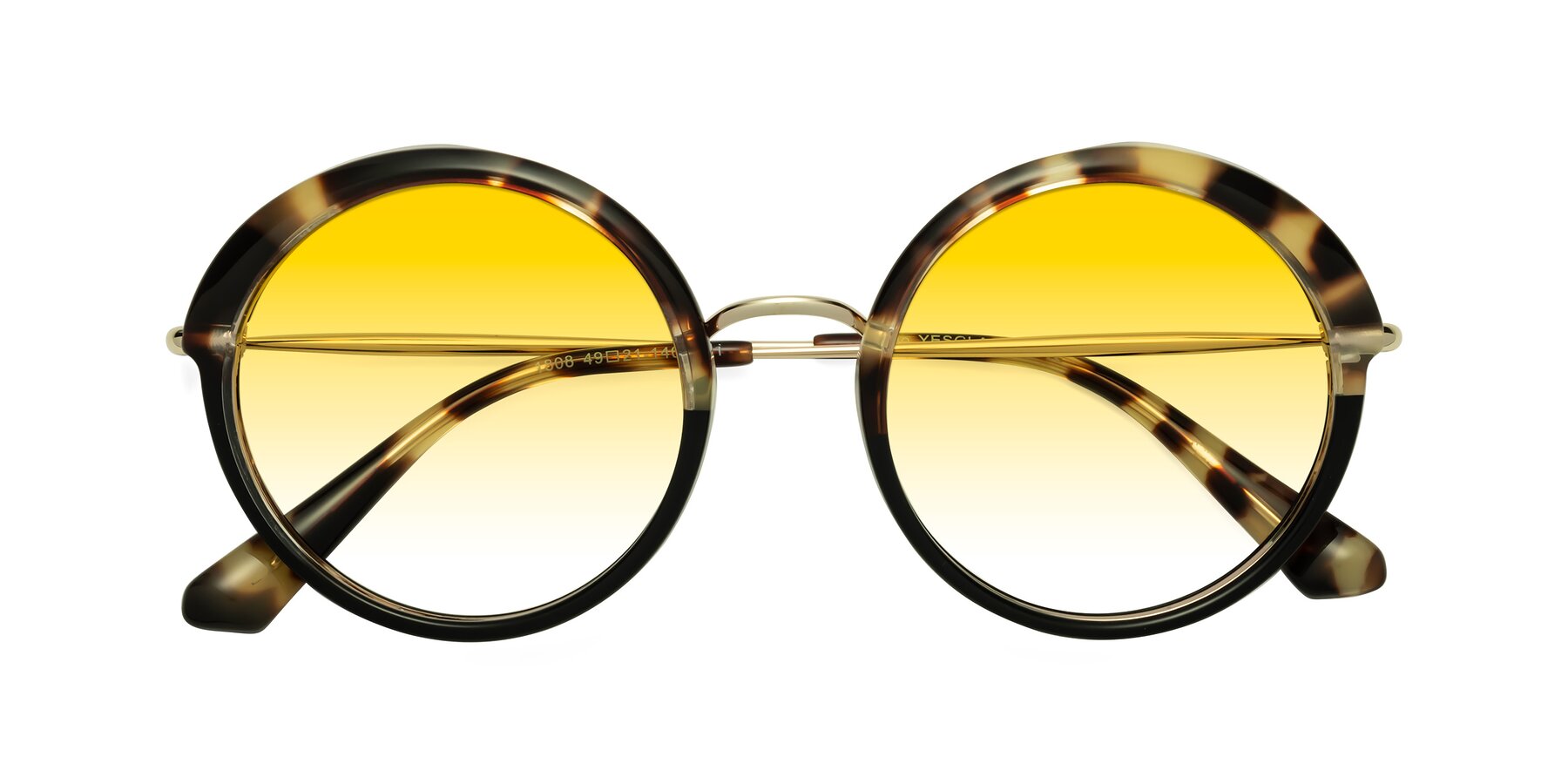 Folded Front of Mojo in Ivory Tortoise-Black with Yellow Gradient Lenses