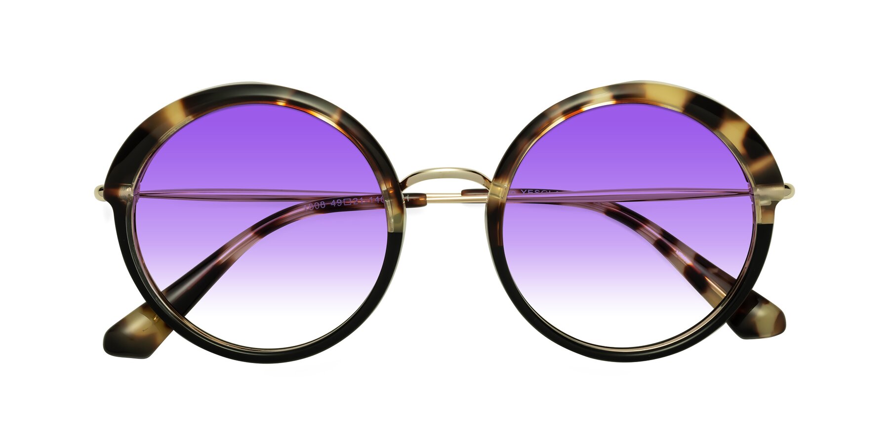 Folded Front of Mojo in Ivory Tortoise-Black with Purple Gradient Lenses