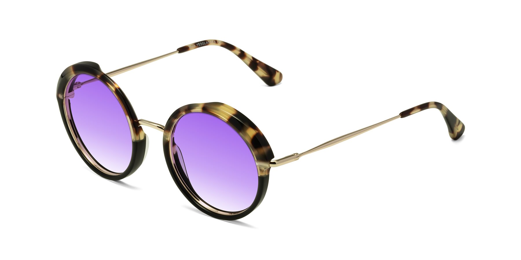 Angle of Mojo in Ivory Tortoise-Black with Purple Gradient Lenses
