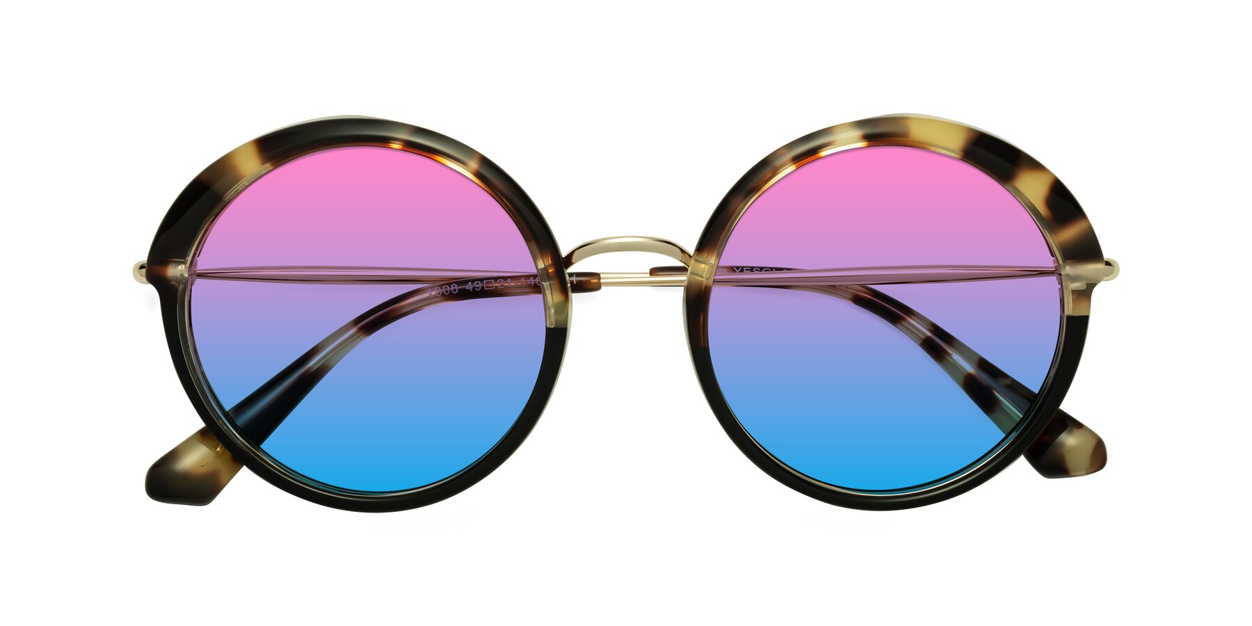 Folded Front of Mojo in Ivory Tortoise-Black with Pink / Blue Gradient Lenses