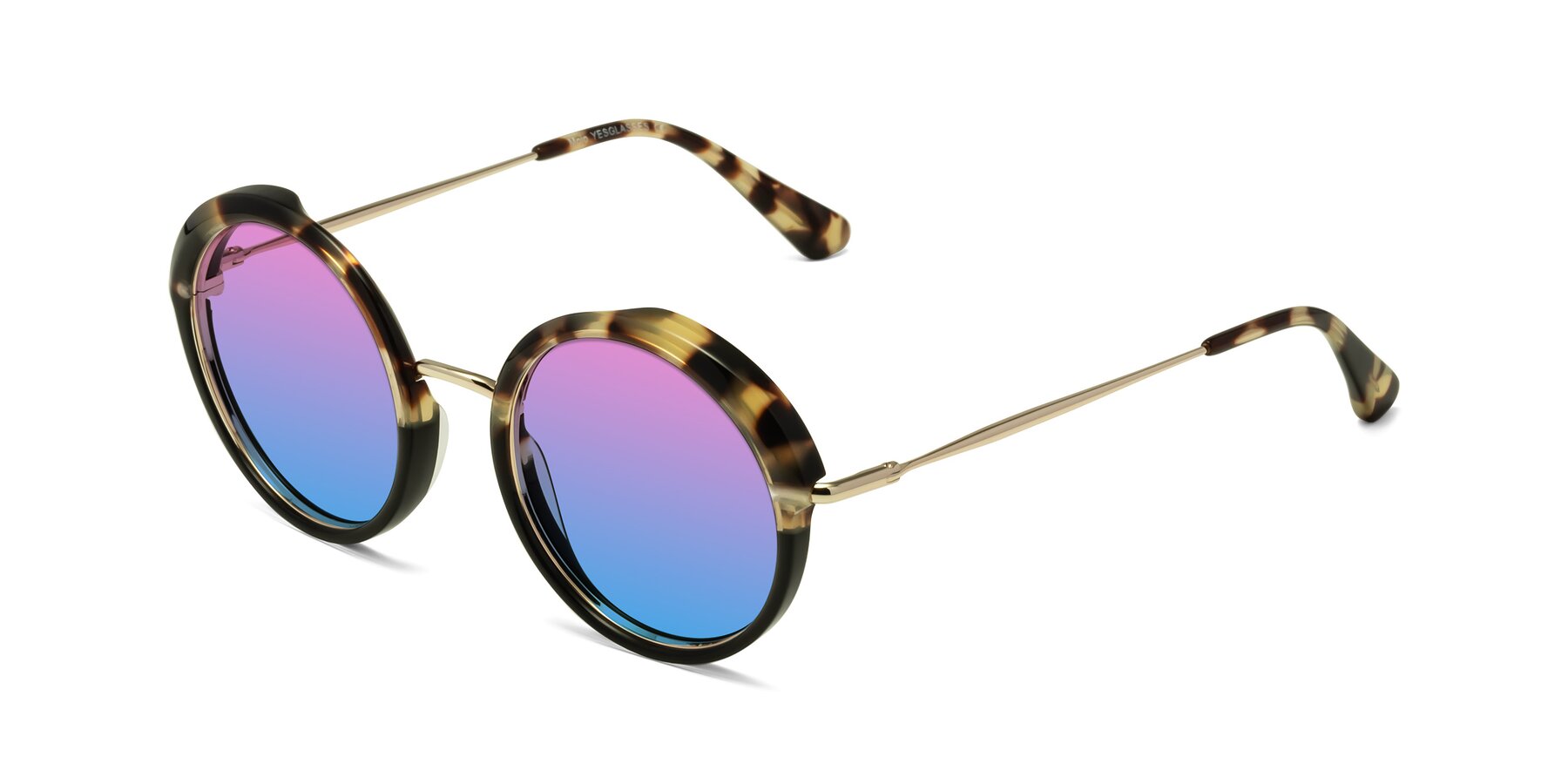 Angle of Mojo in Ivory Tortoise-Black with Pink / Blue Gradient Lenses