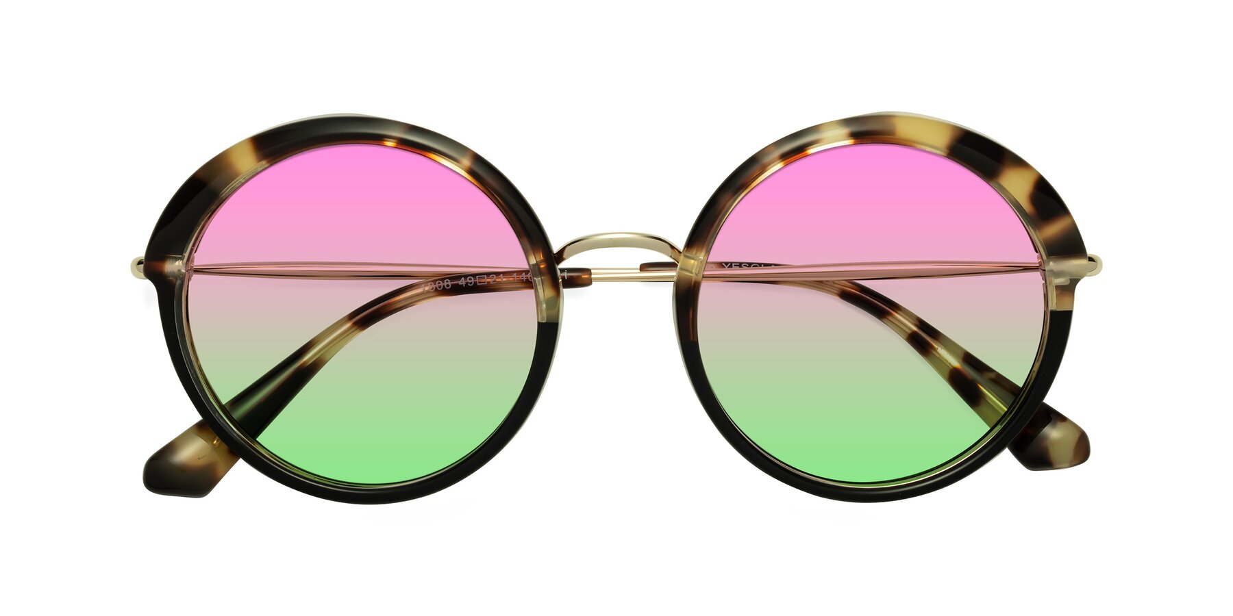 Folded Front of Mojo in Ivory Tortoise-Black with Pink / Green Gradient Lenses