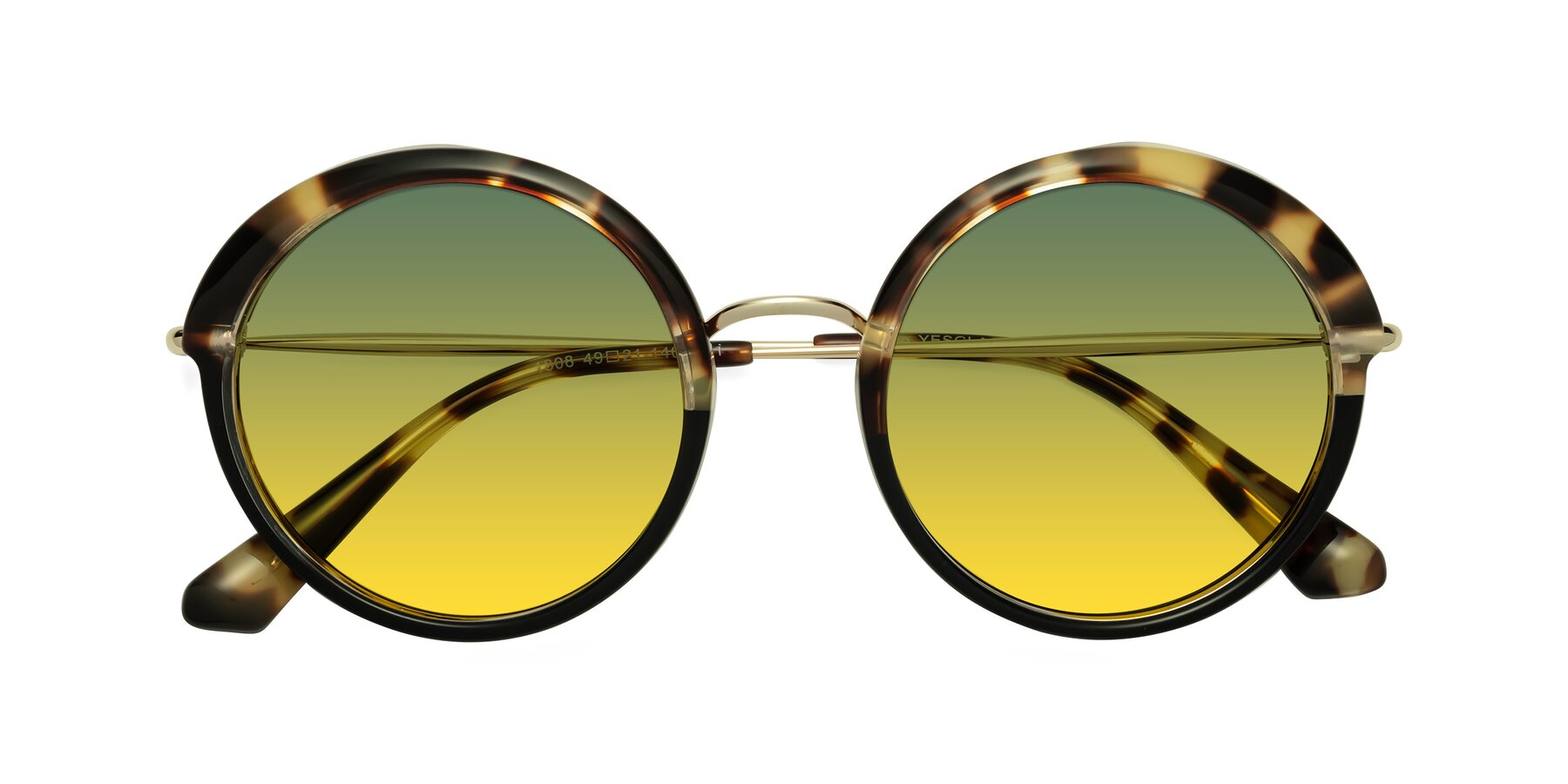 Folded Front of Mojo in Ivory Tortoise-Black with Green / Yellow Gradient Lenses