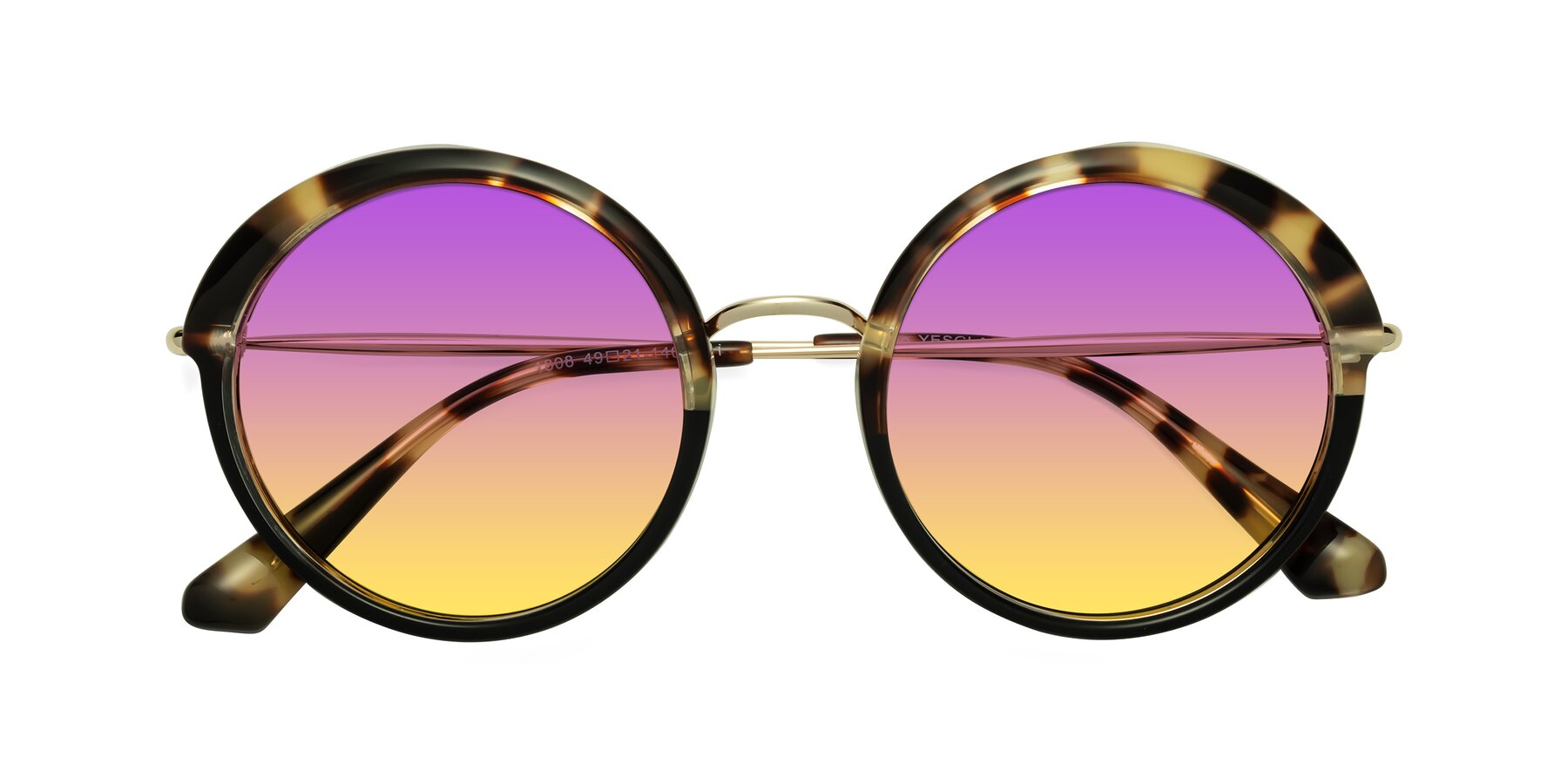 Folded Front of Mojo in Ivory Tortoise-Black with Purple / Yellow Gradient Lenses