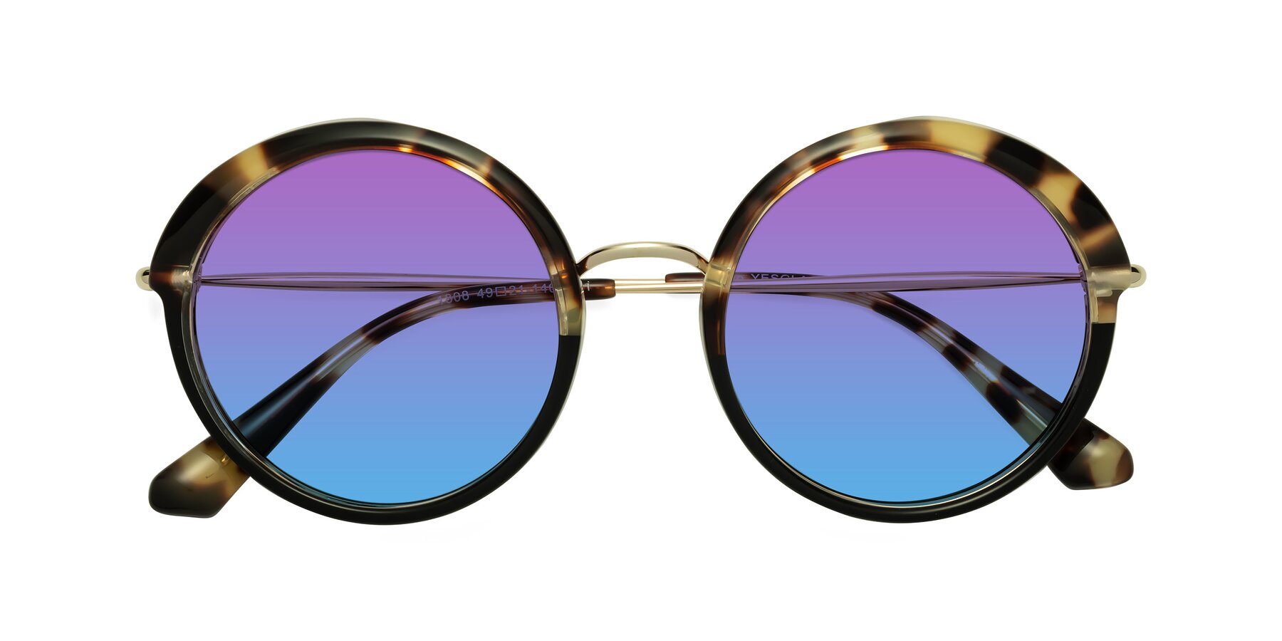 Folded Front of Mojo in Ivory Tortoise-Black with Purple / Blue Gradient Lenses