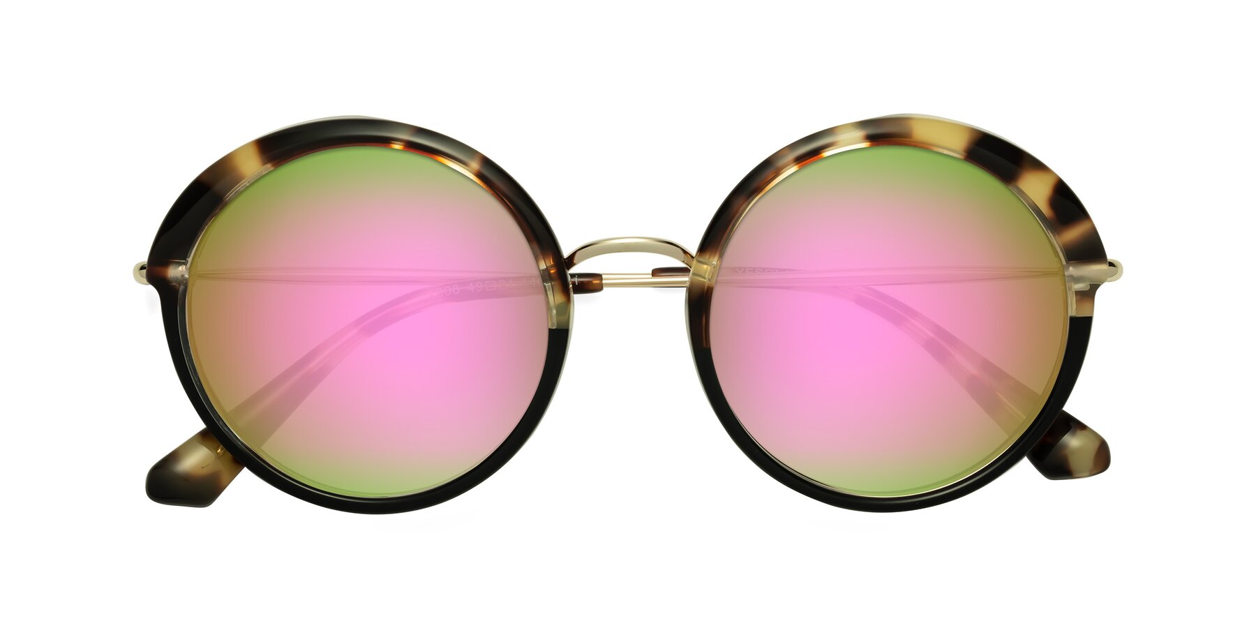Folded Front of Mojo in Ivory Tortoise-Black with Pink Mirrored Lenses