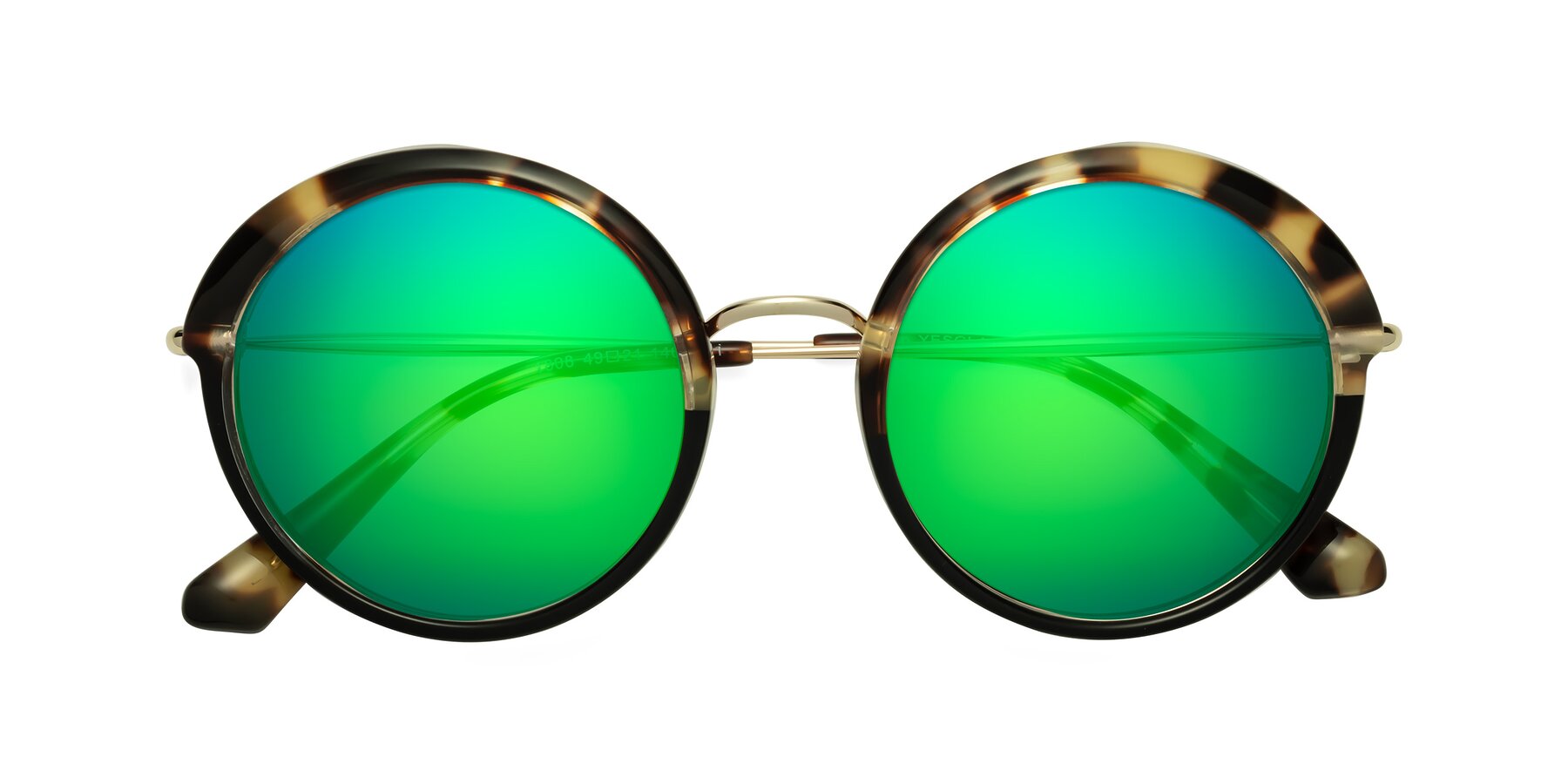 Folded Front of Mojo in Ivory Tortoise-Black with Green Mirrored Lenses