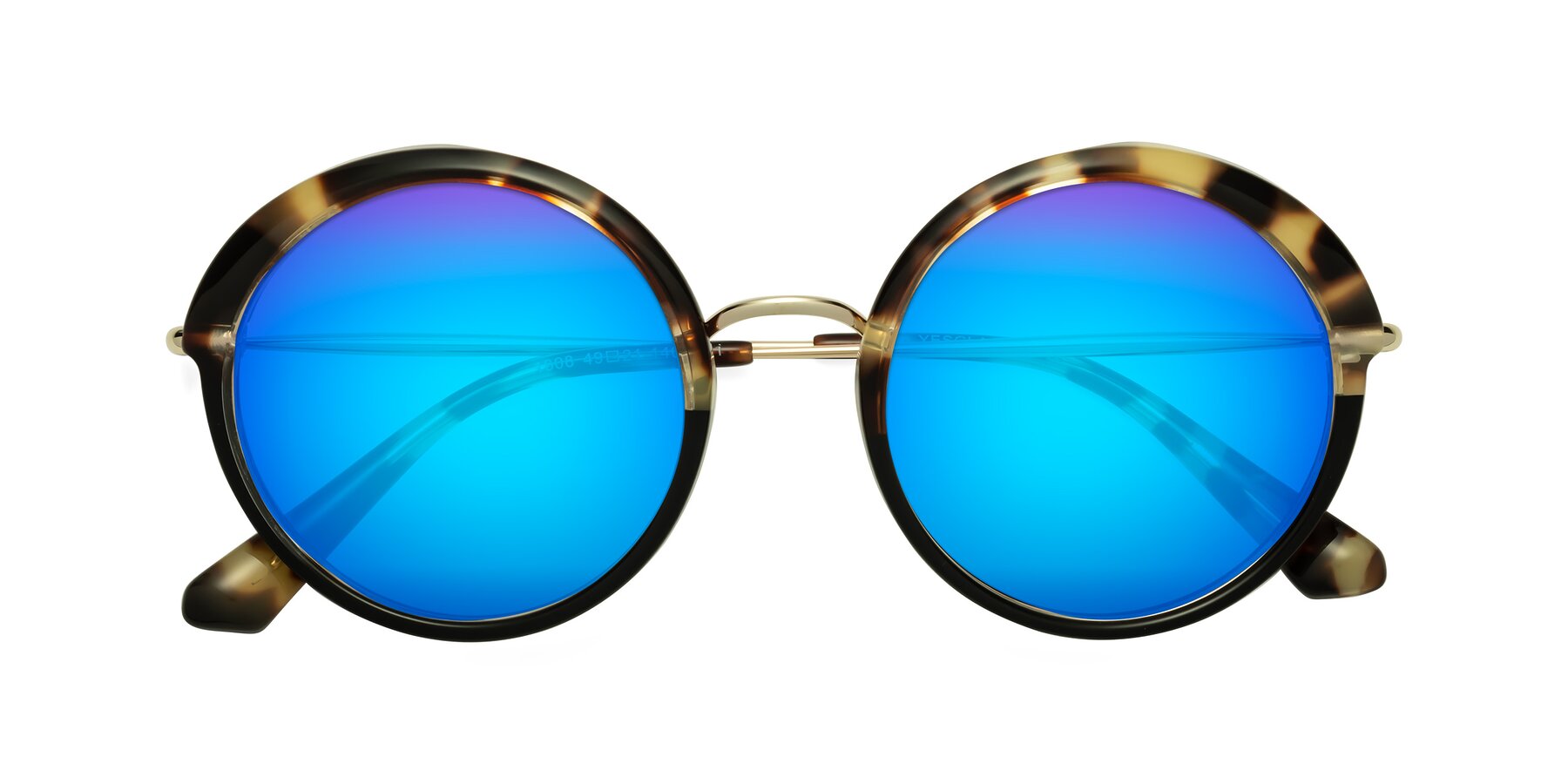 Folded Front of Mojo in Ivory Tortoise-Black with Blue Mirrored Lenses