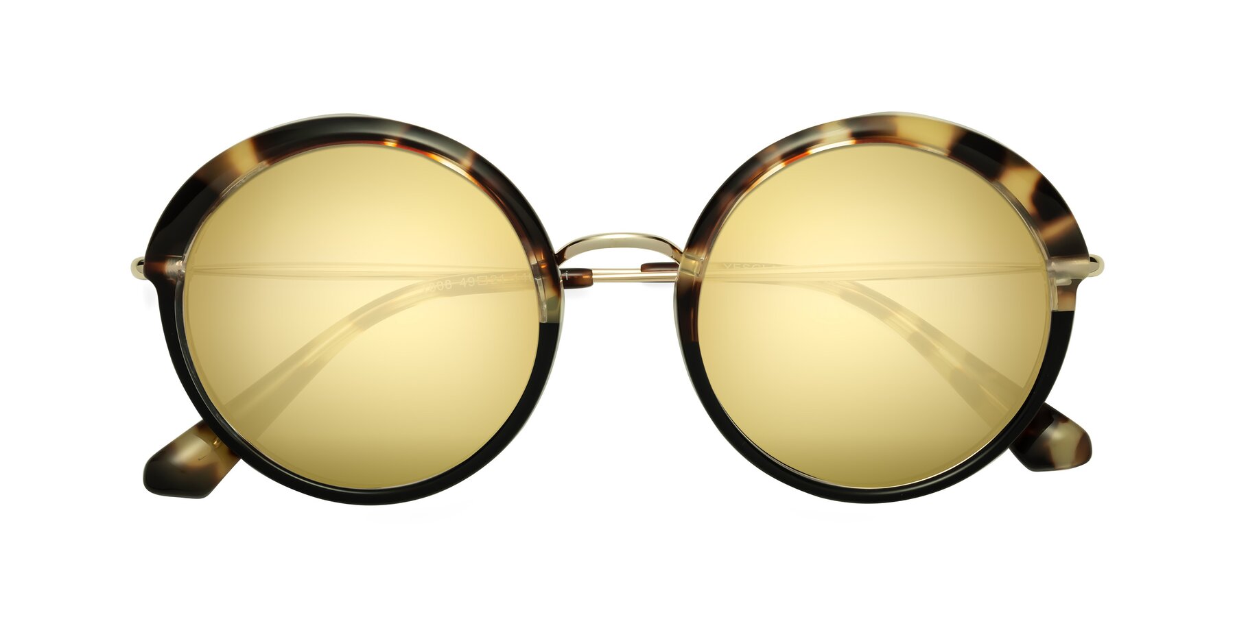 Folded Front of Mojo in Ivory Tortoise-Black with Gold Mirrored Lenses
