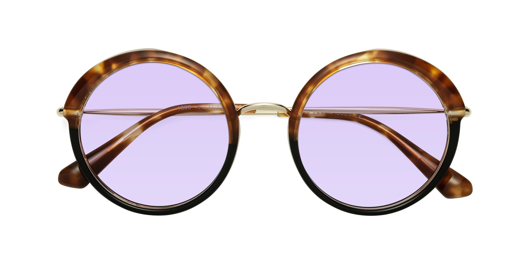 Folded Front of Mojo in Tortoise-Black with Light Purple Tinted Lenses