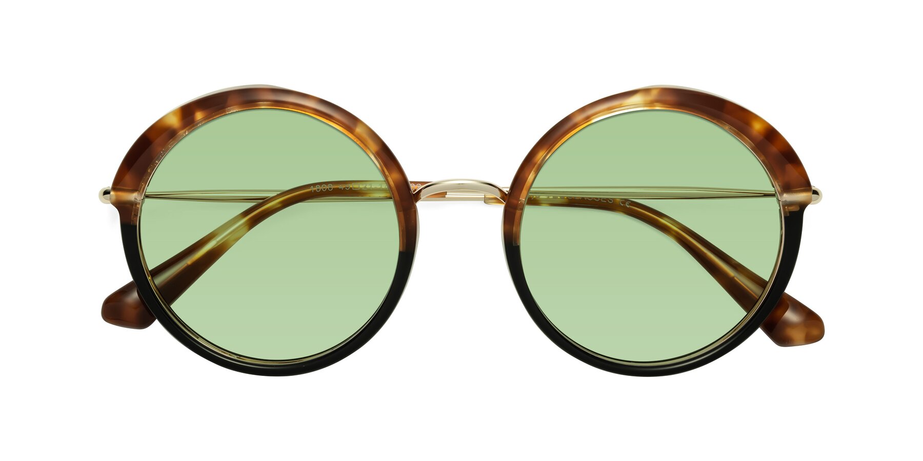 Folded Front of Mojo in Tortoise-Black with Medium Green Tinted Lenses