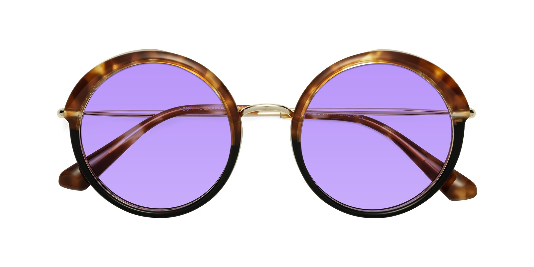 Folded Front of Mojo in Tortoise-Black with Medium Purple Tinted Lenses