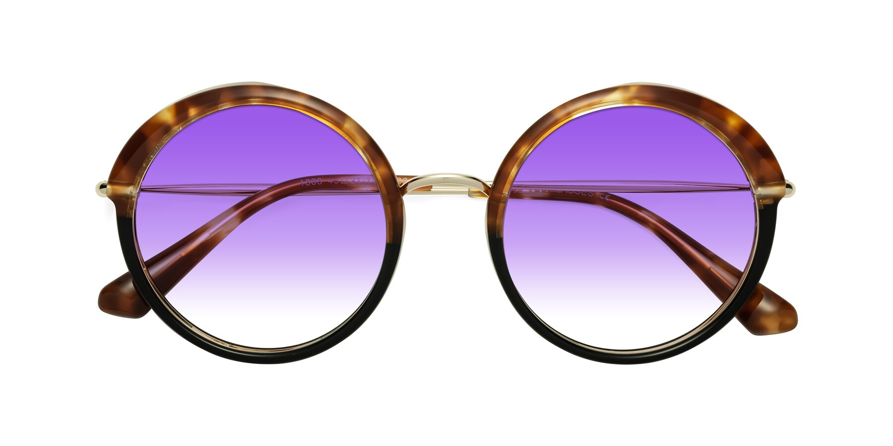 Folded Front of Mojo in Tortoise-Black with Purple Gradient Lenses