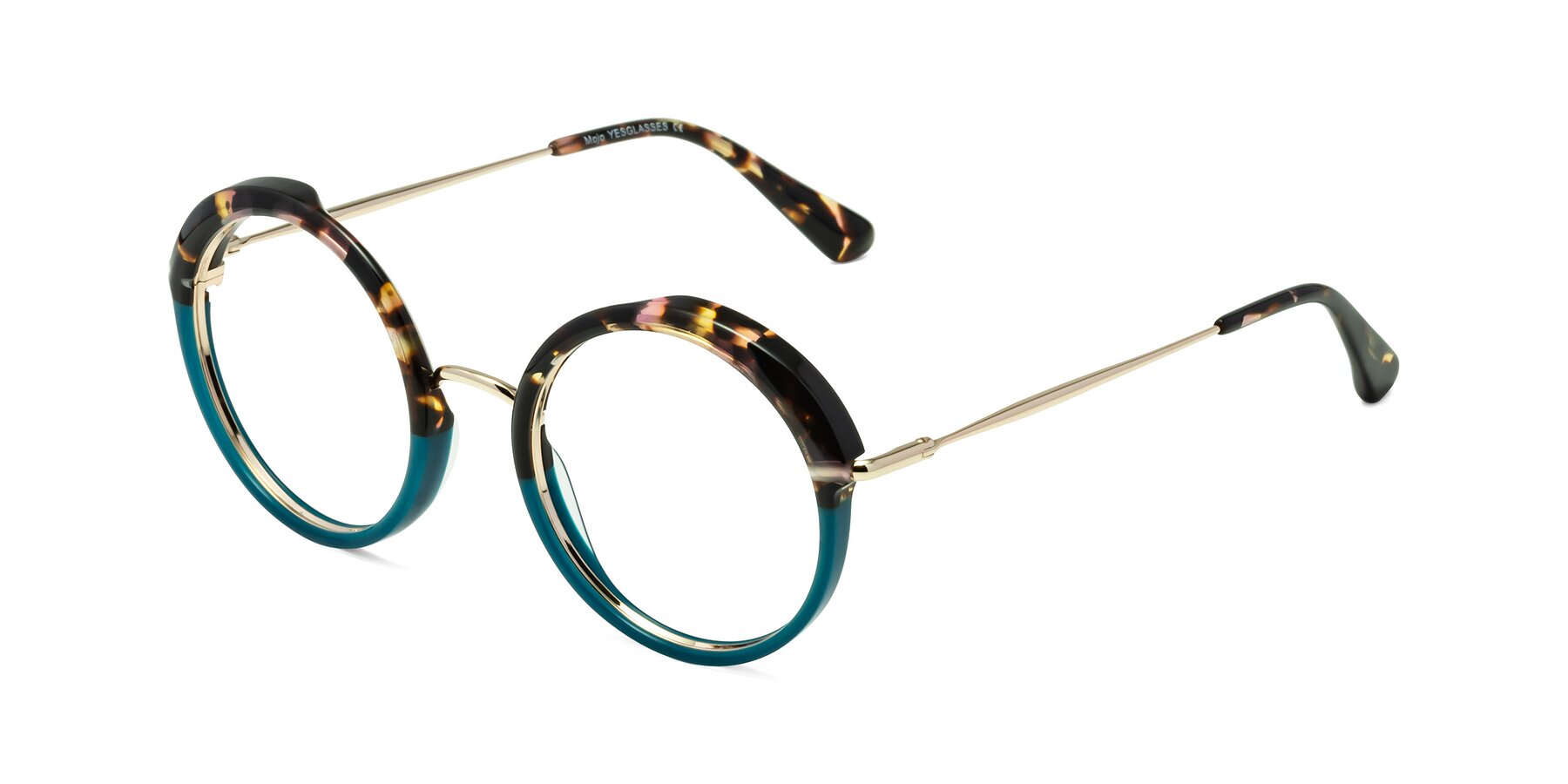 Angle of Mojo in Floral-Teal with Clear Blue Light Blocking Lenses