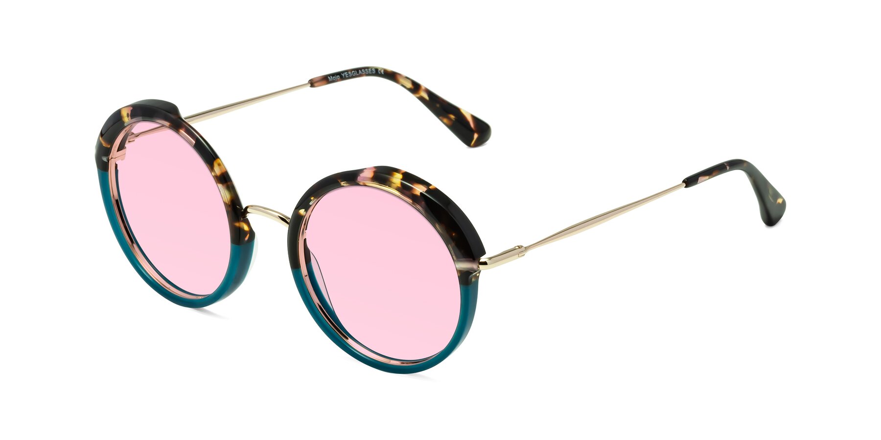 Angle of Mojo in Floral-Teal with Light Pink Tinted Lenses