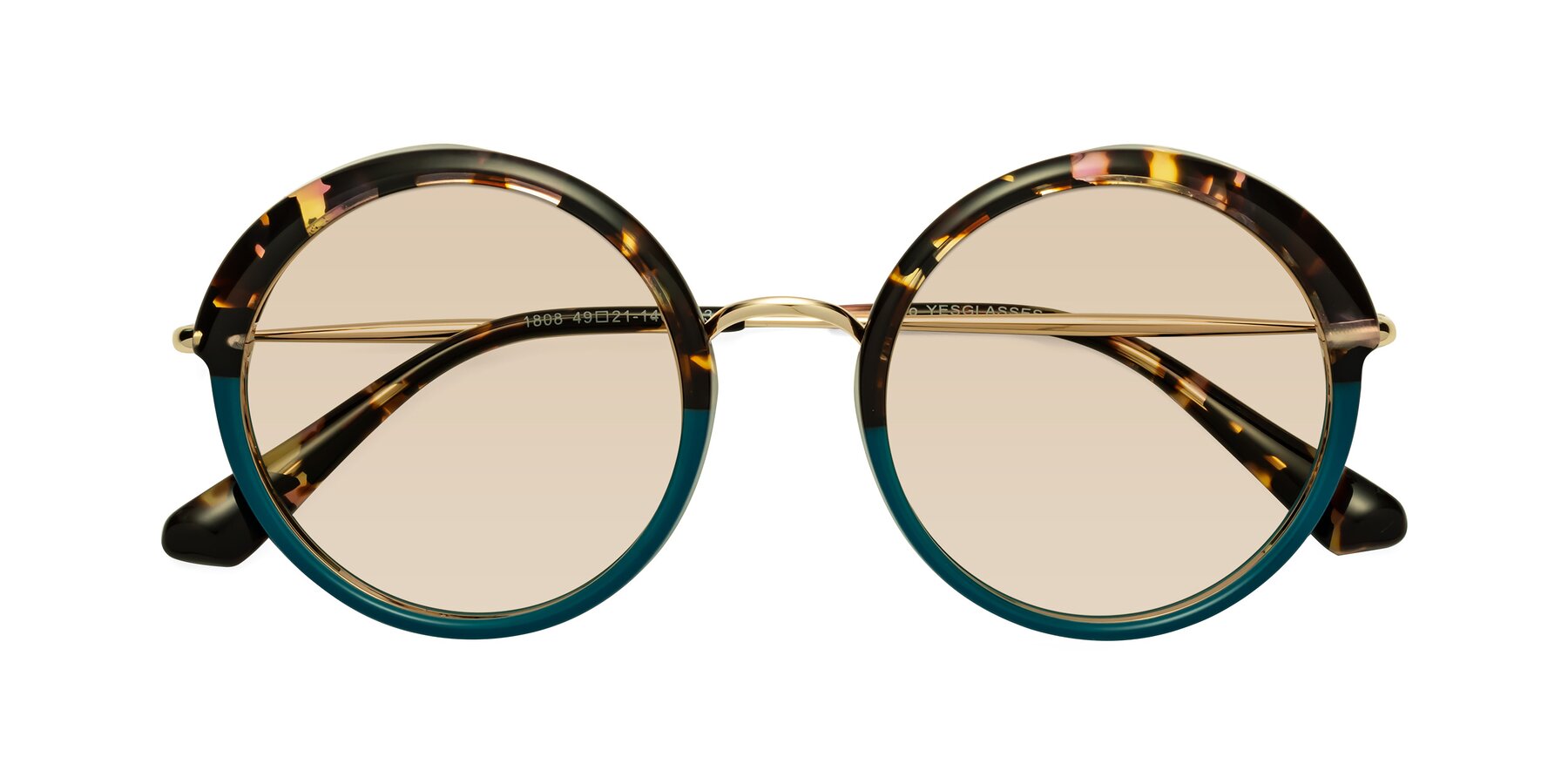 Folded Front of Mojo in Floral-Teal with Light Brown Tinted Lenses