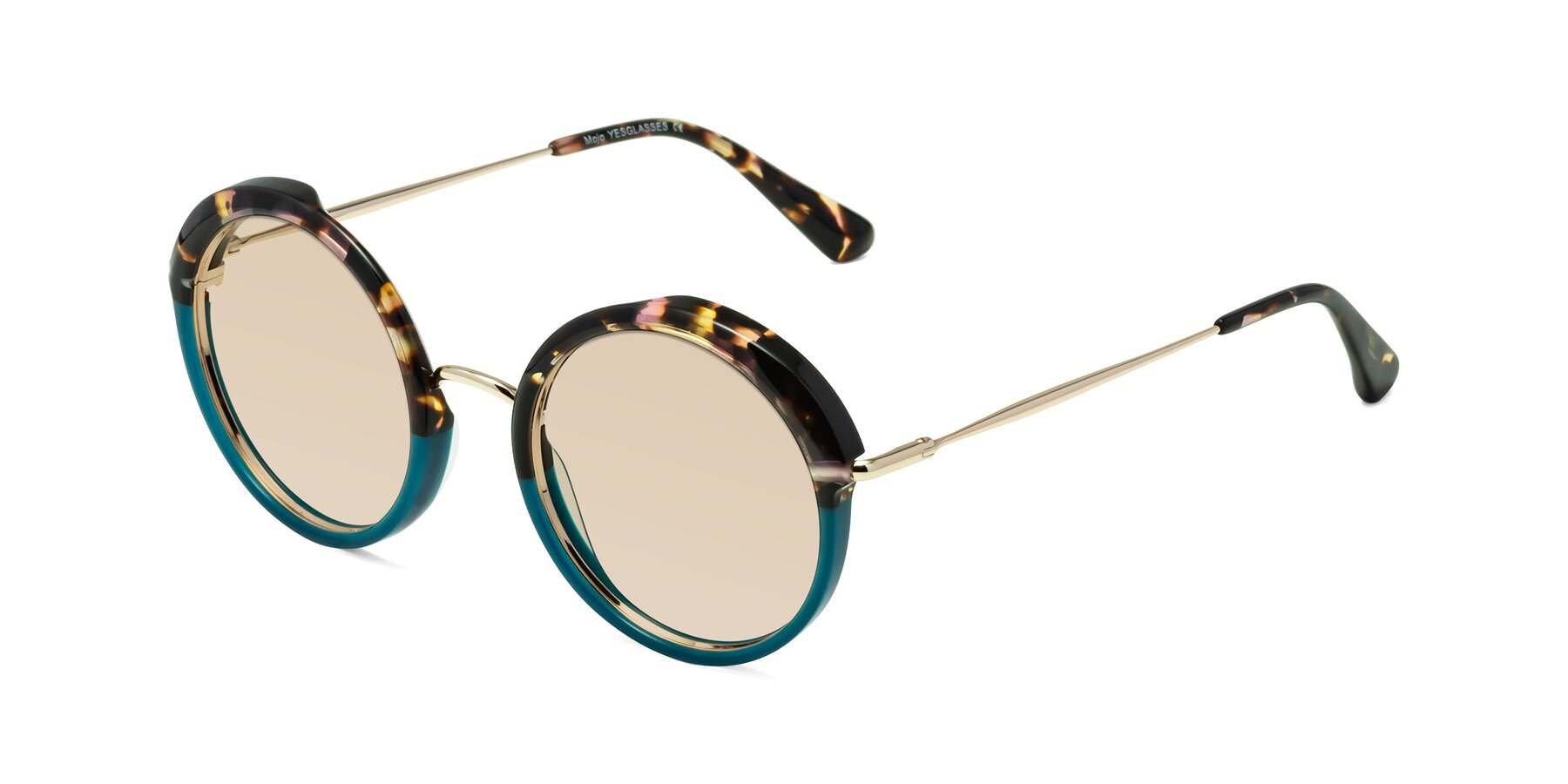 Angle of Mojo in Floral-Teal with Light Brown Tinted Lenses