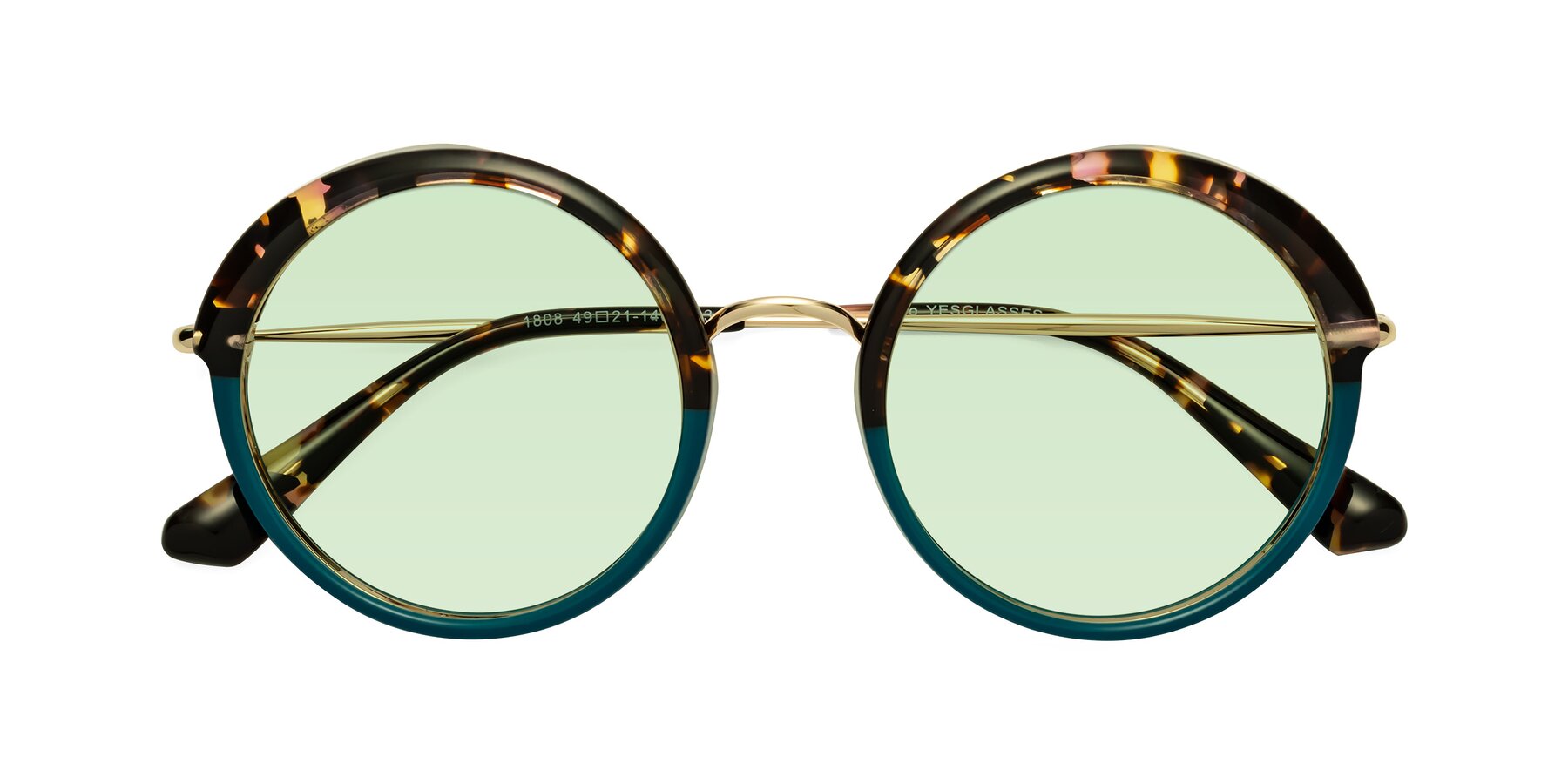 Folded Front of Mojo in Floral-Teal with Light Green Tinted Lenses