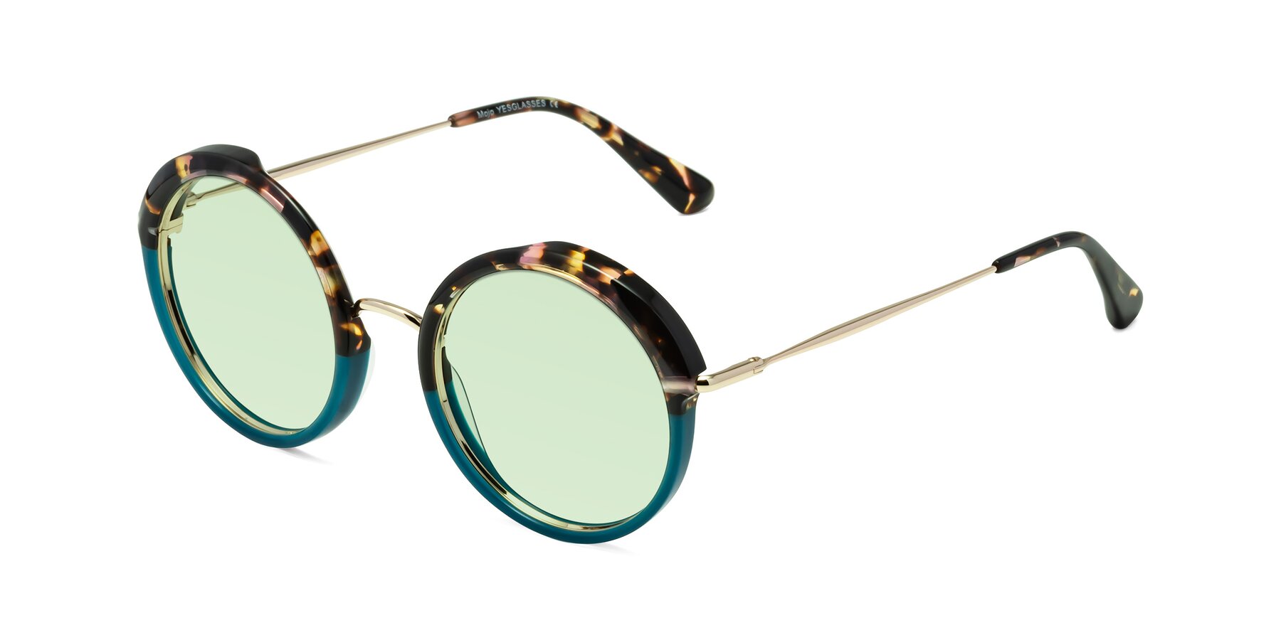 Angle of Mojo in Floral-Teal with Light Green Tinted Lenses