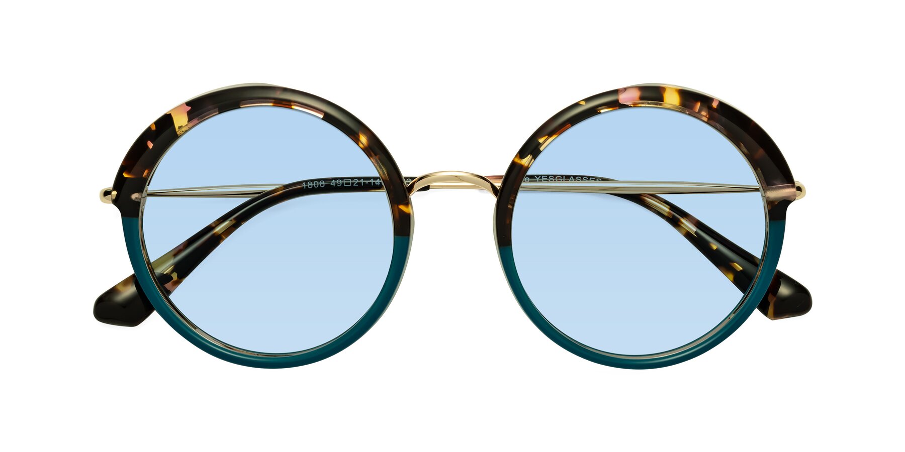 Folded Front of Mojo in Floral-Teal with Light Blue Tinted Lenses