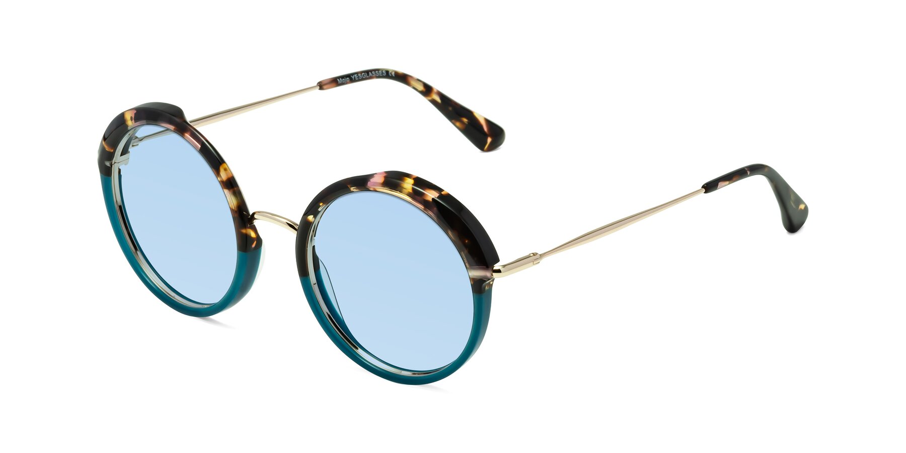 Angle of Mojo in Floral-Teal with Light Blue Tinted Lenses