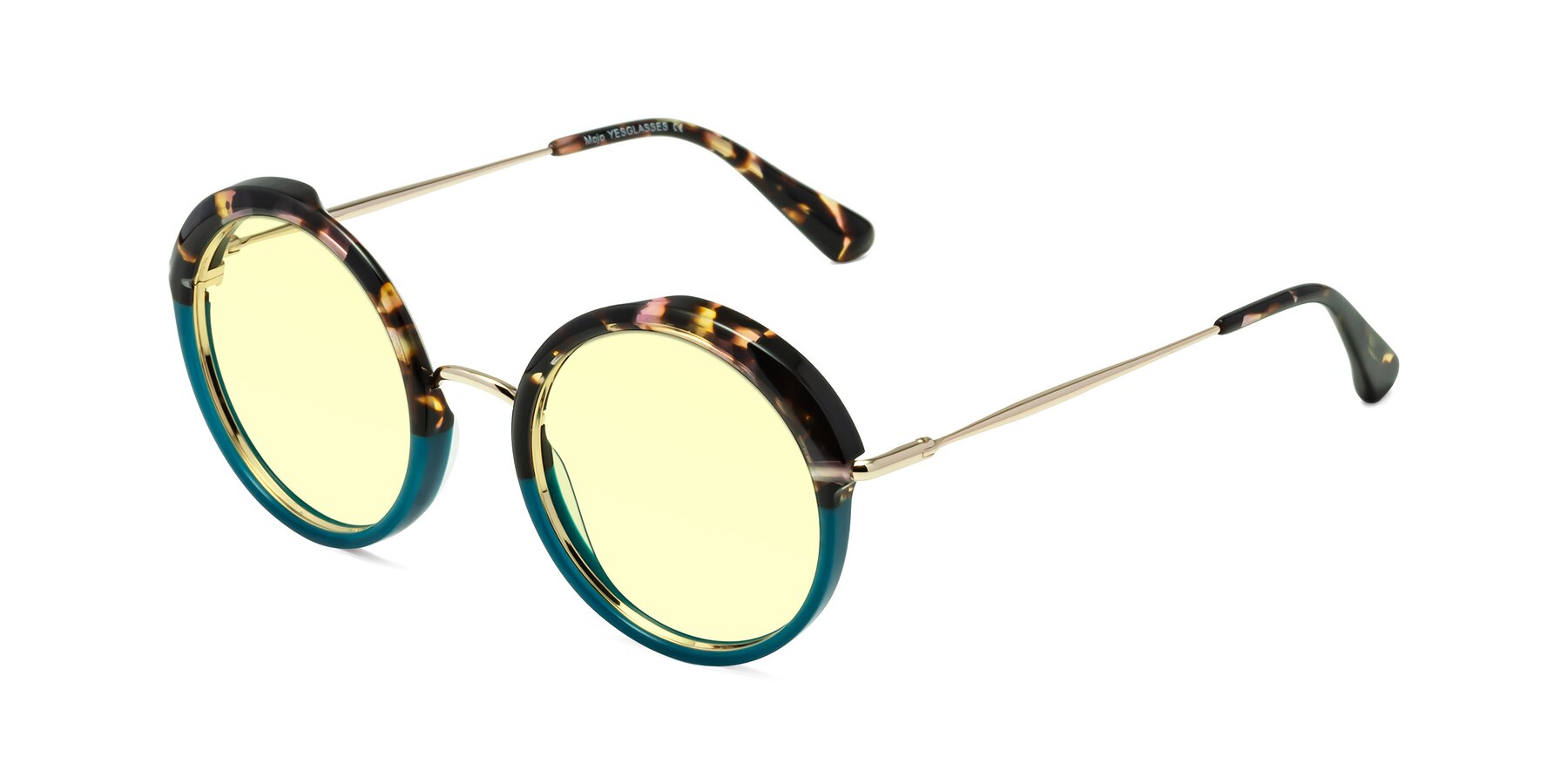 Angle of Mojo in Floral-Teal with Light Yellow Tinted Lenses