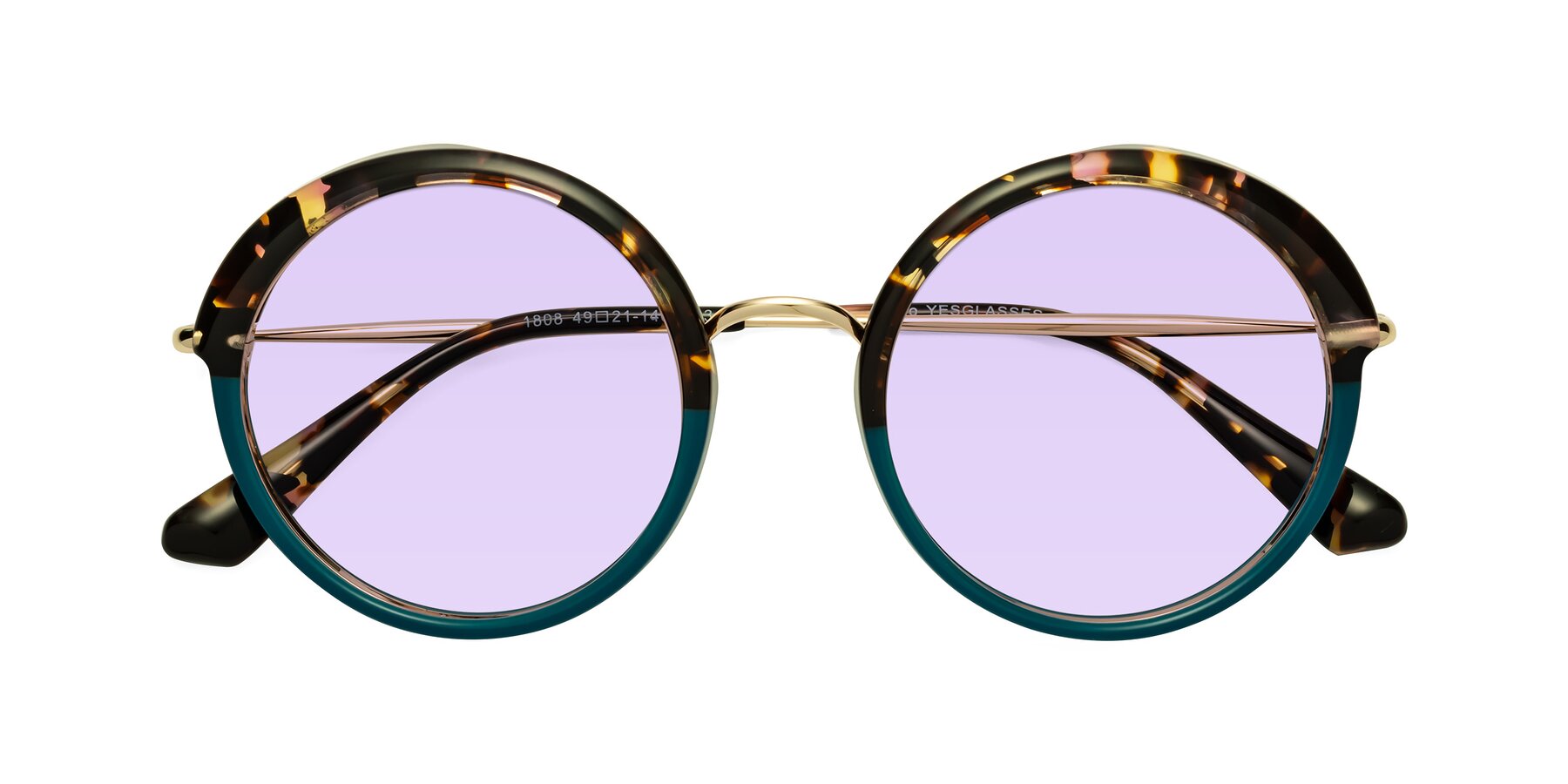 Folded Front of Mojo in Floral-Teal with Light Purple Tinted Lenses