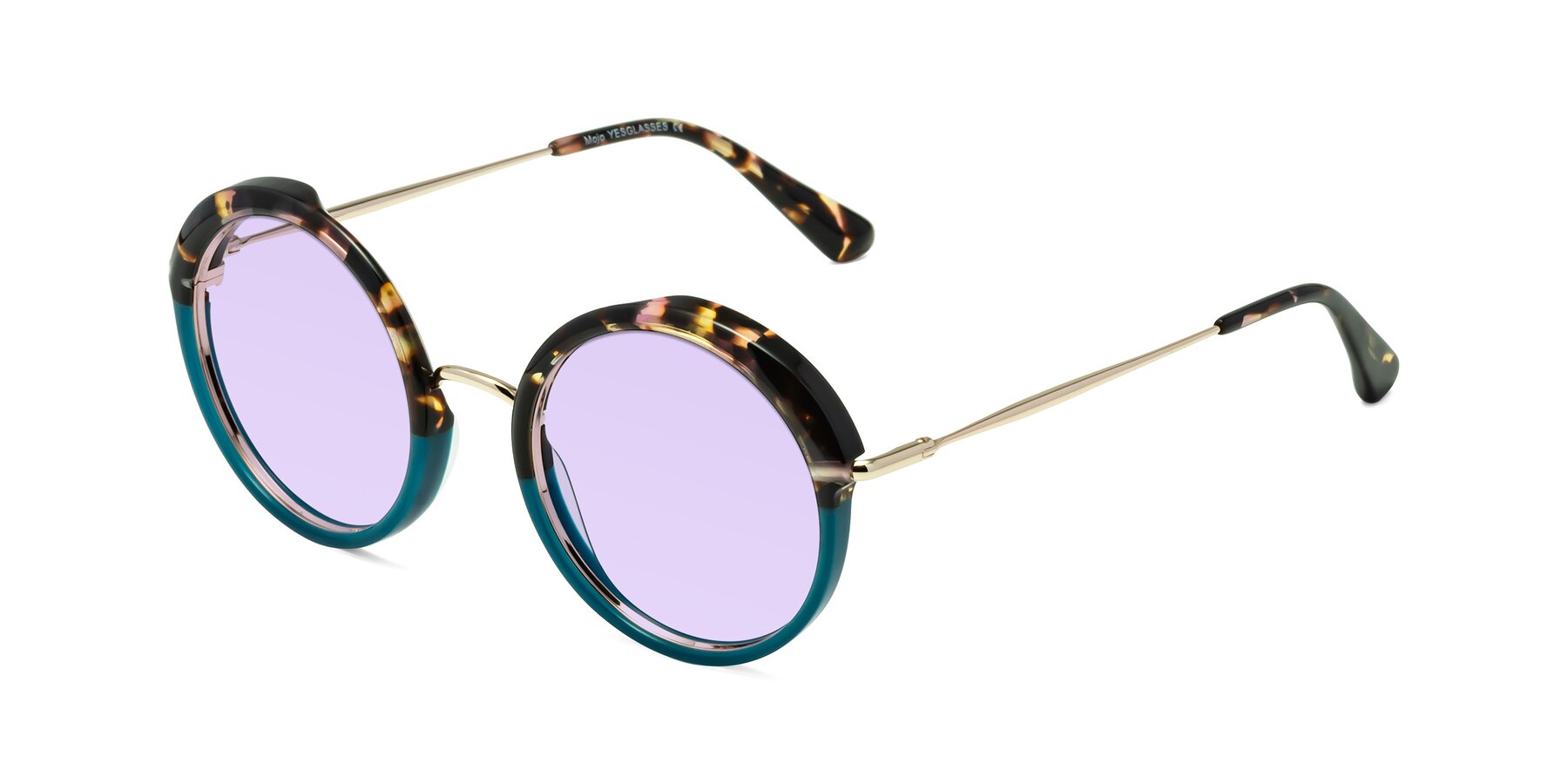 Angle of Mojo in Floral-Teal with Light Purple Tinted Lenses