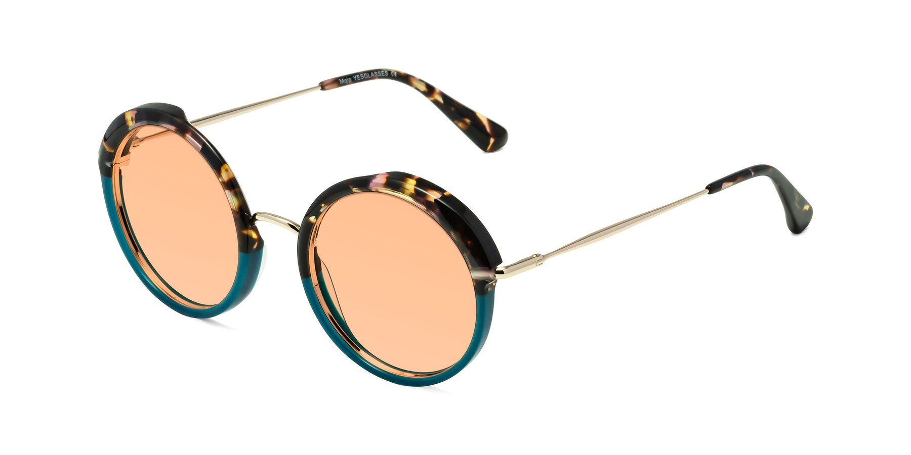 Angle of Mojo in Floral-Teal with Light Orange Tinted Lenses