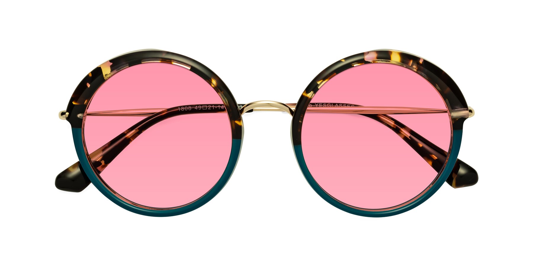 Folded Front of Mojo in Floral-Teal with Pink Tinted Lenses