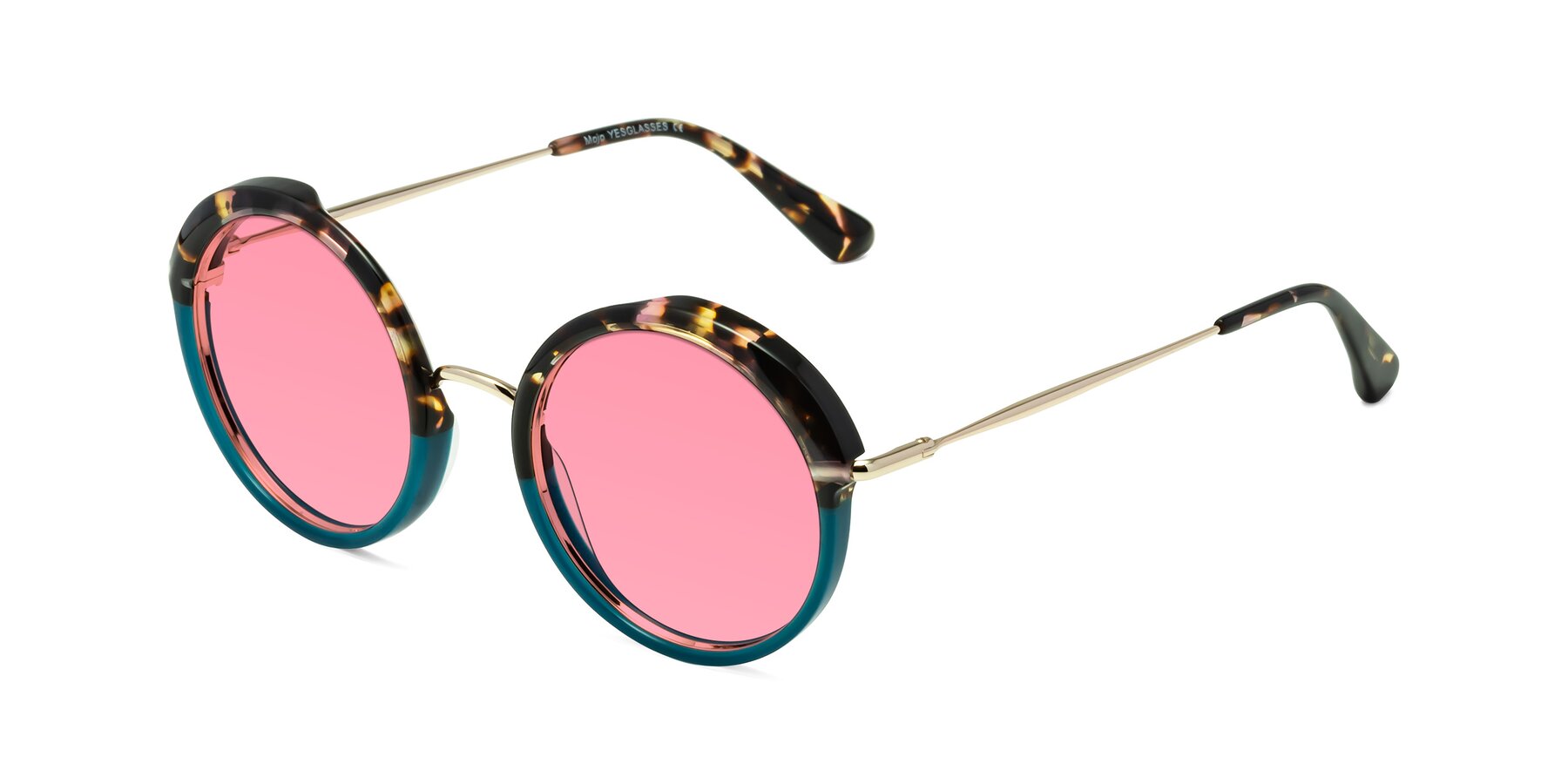 Angle of Mojo in Floral-Teal with Pink Tinted Lenses