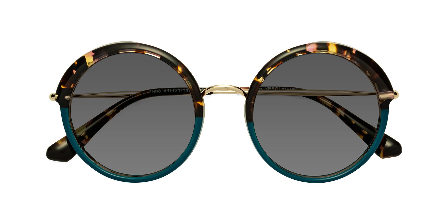 Folded Front of Mojo in Floral-Teal with Medium Gray Tinted Lenses