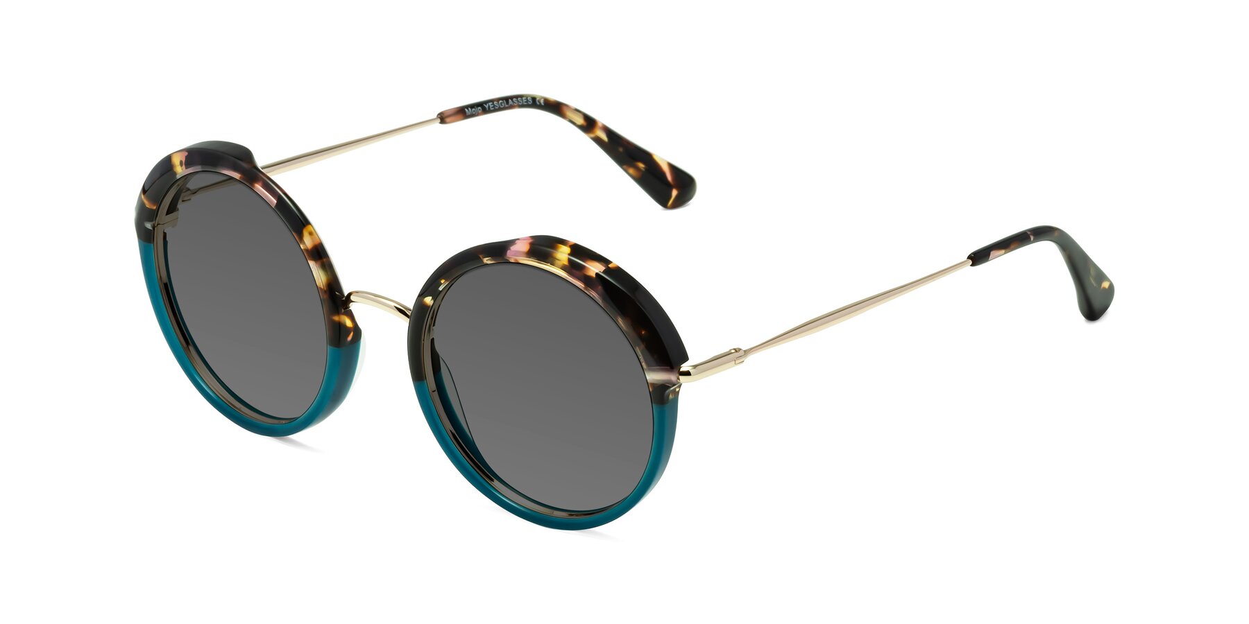 Angle of Mojo in Floral-Teal with Medium Gray Tinted Lenses