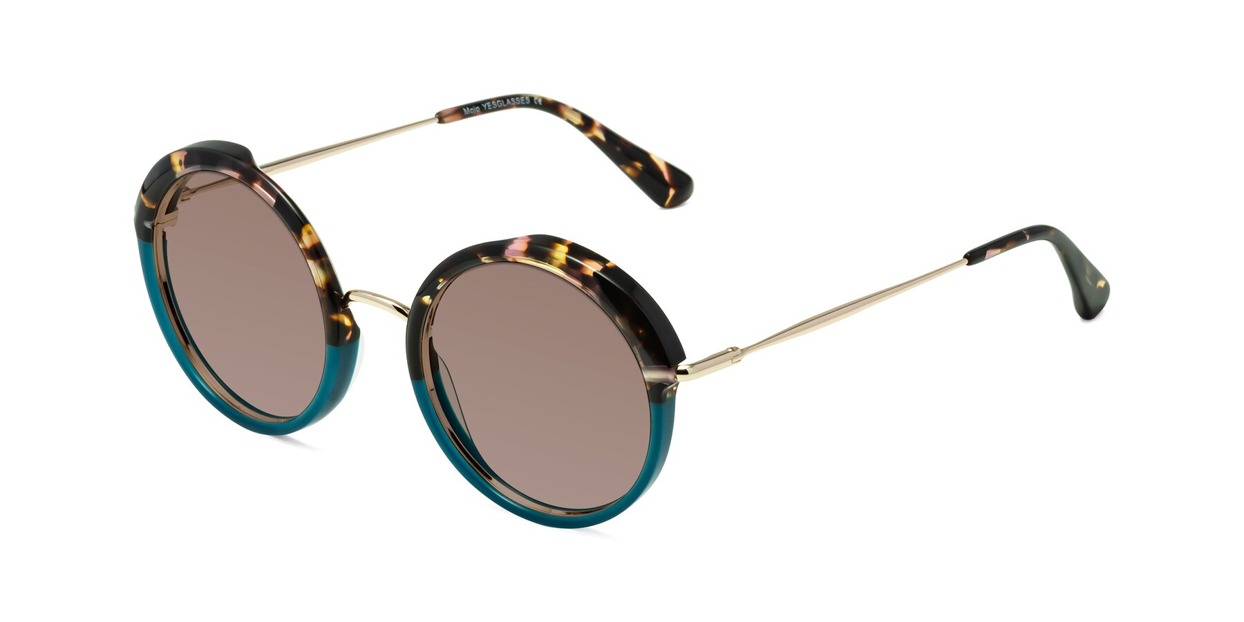 Angle of Mojo in Floral-Teal with Medium Brown Tinted Lenses