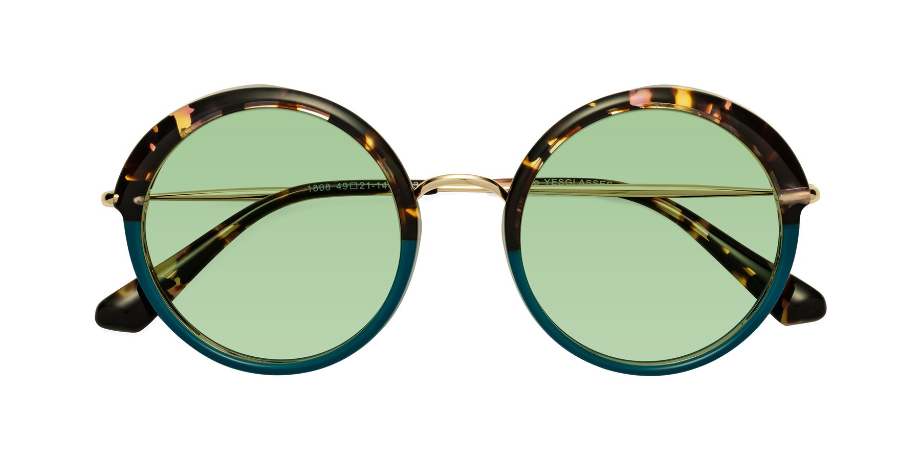 Folded Front of Mojo in Floral-Teal with Medium Green Tinted Lenses
