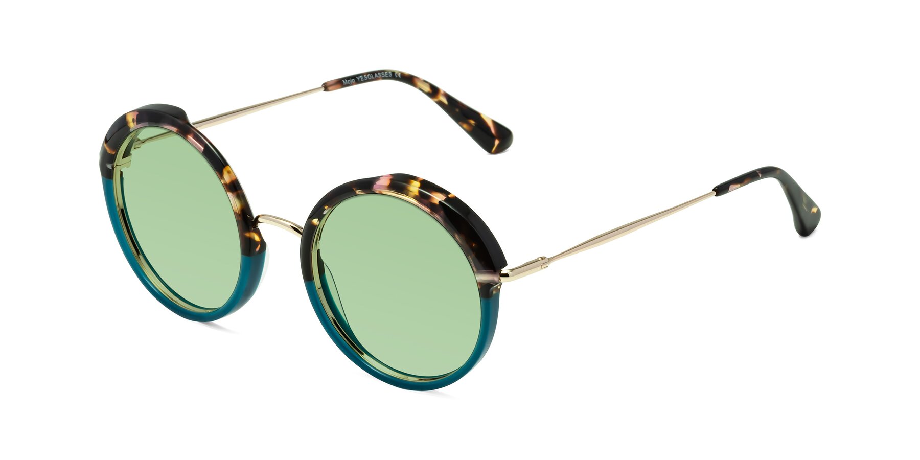 Angle of Mojo in Floral-Teal with Medium Green Tinted Lenses