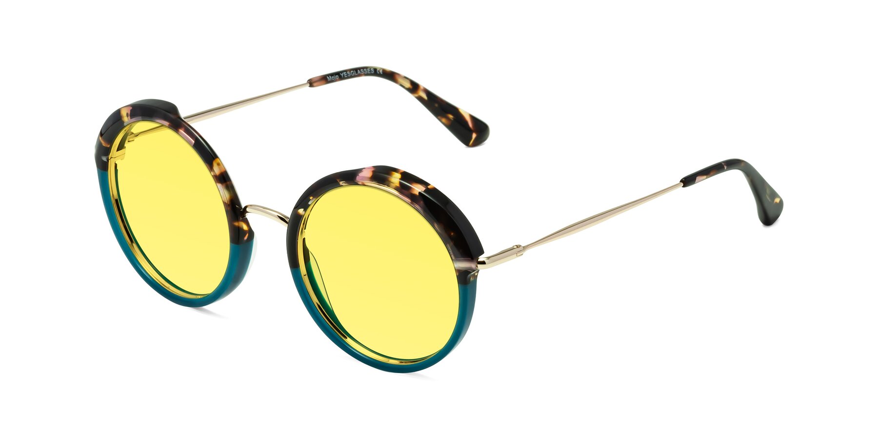 Angle of Mojo in Floral-Teal with Medium Yellow Tinted Lenses