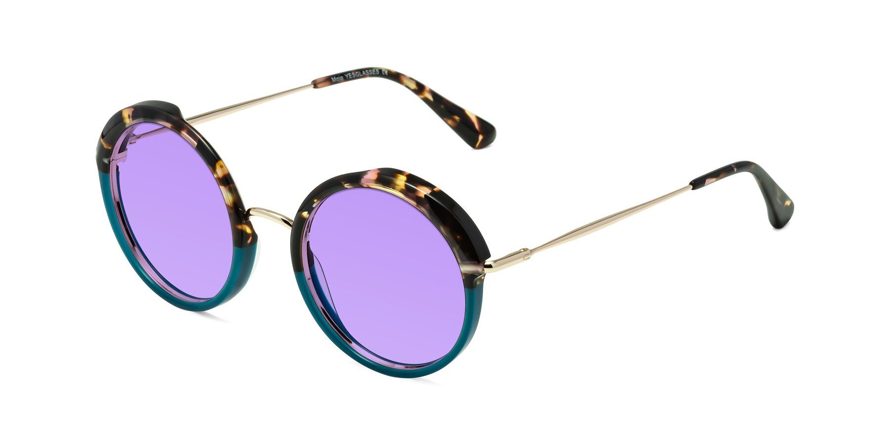 Angle of Mojo in Floral-Teal with Medium Purple Tinted Lenses