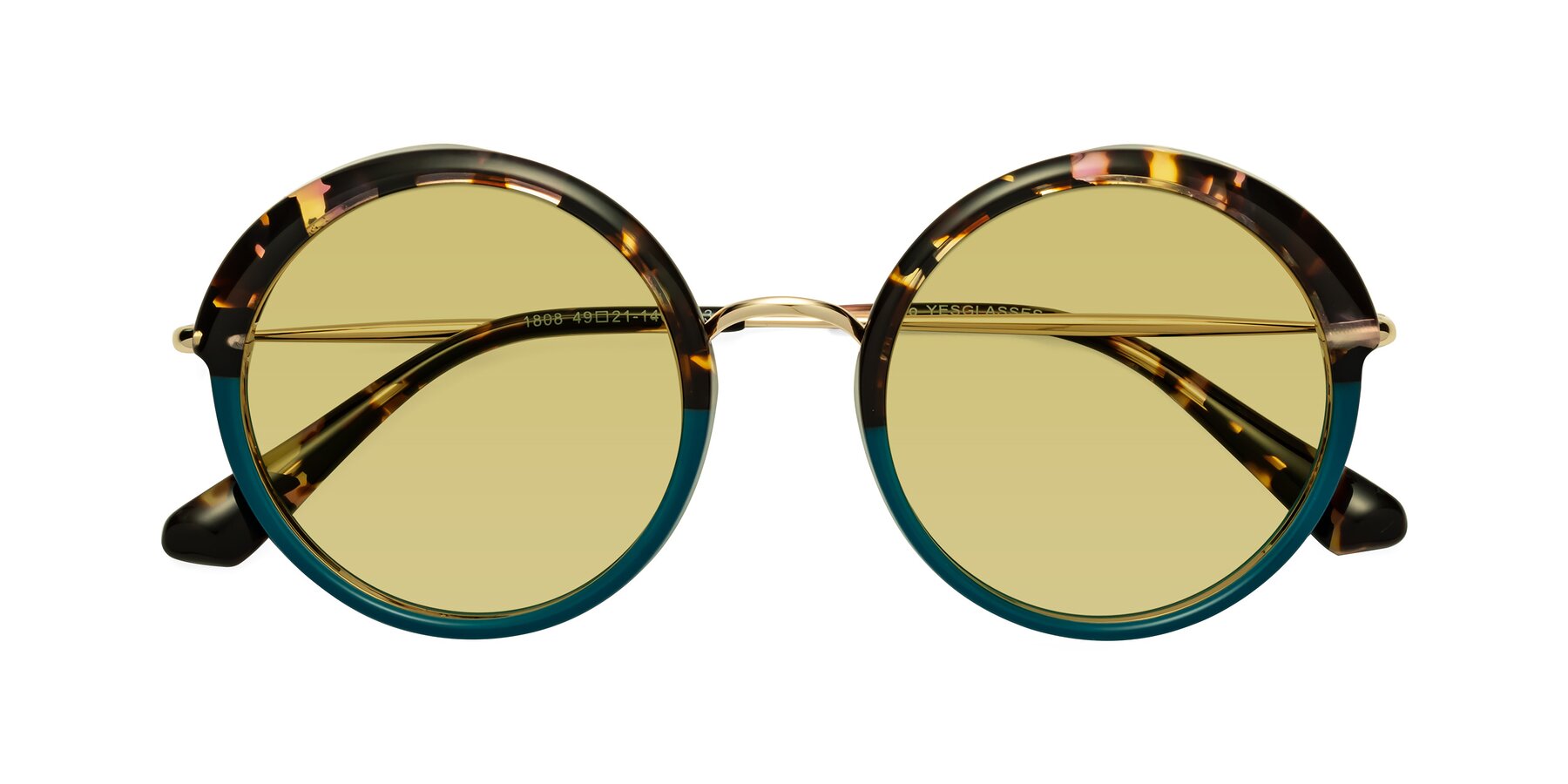 Folded Front of Mojo in Floral-Teal with Medium Champagne Tinted Lenses