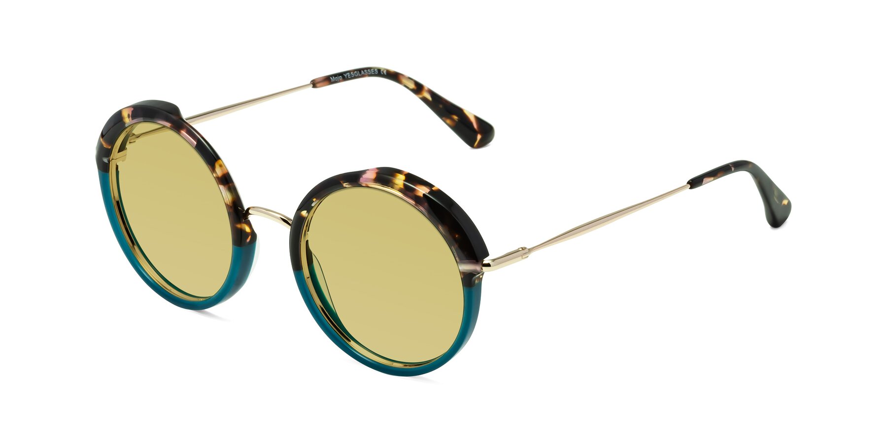Angle of Mojo in Floral-Teal with Medium Champagne Tinted Lenses